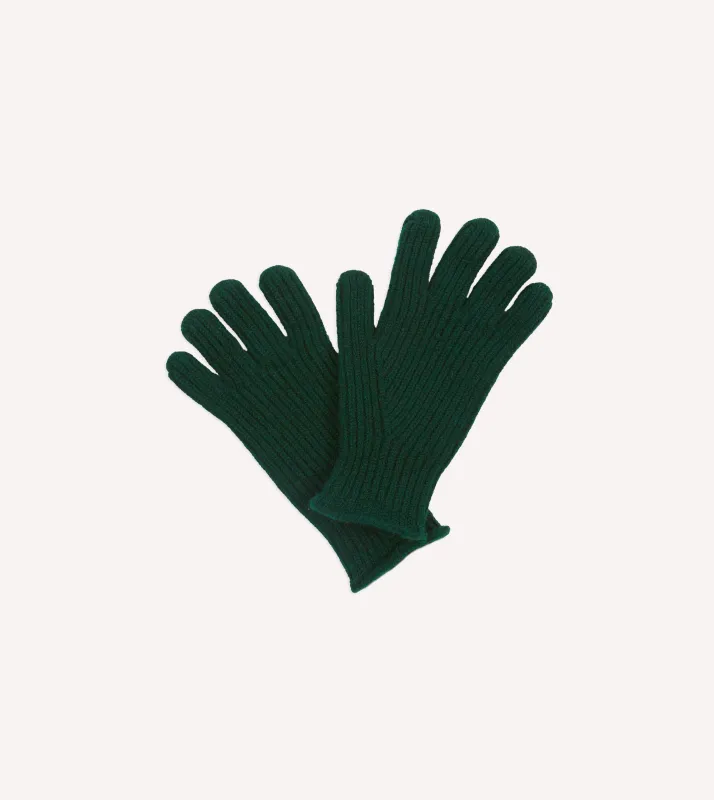 Dark Green Lambswool Ribbed Knitted Gloves sold by Drake's London