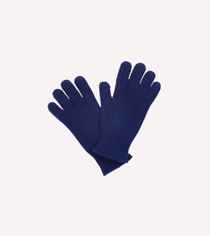 Navy Lambswool Ribbed Knitted Gloves sold by Drake's London