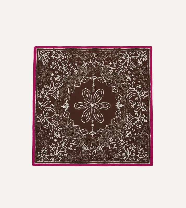 Brown Floral Paisley Print Silk Bandana sold by Drake's London