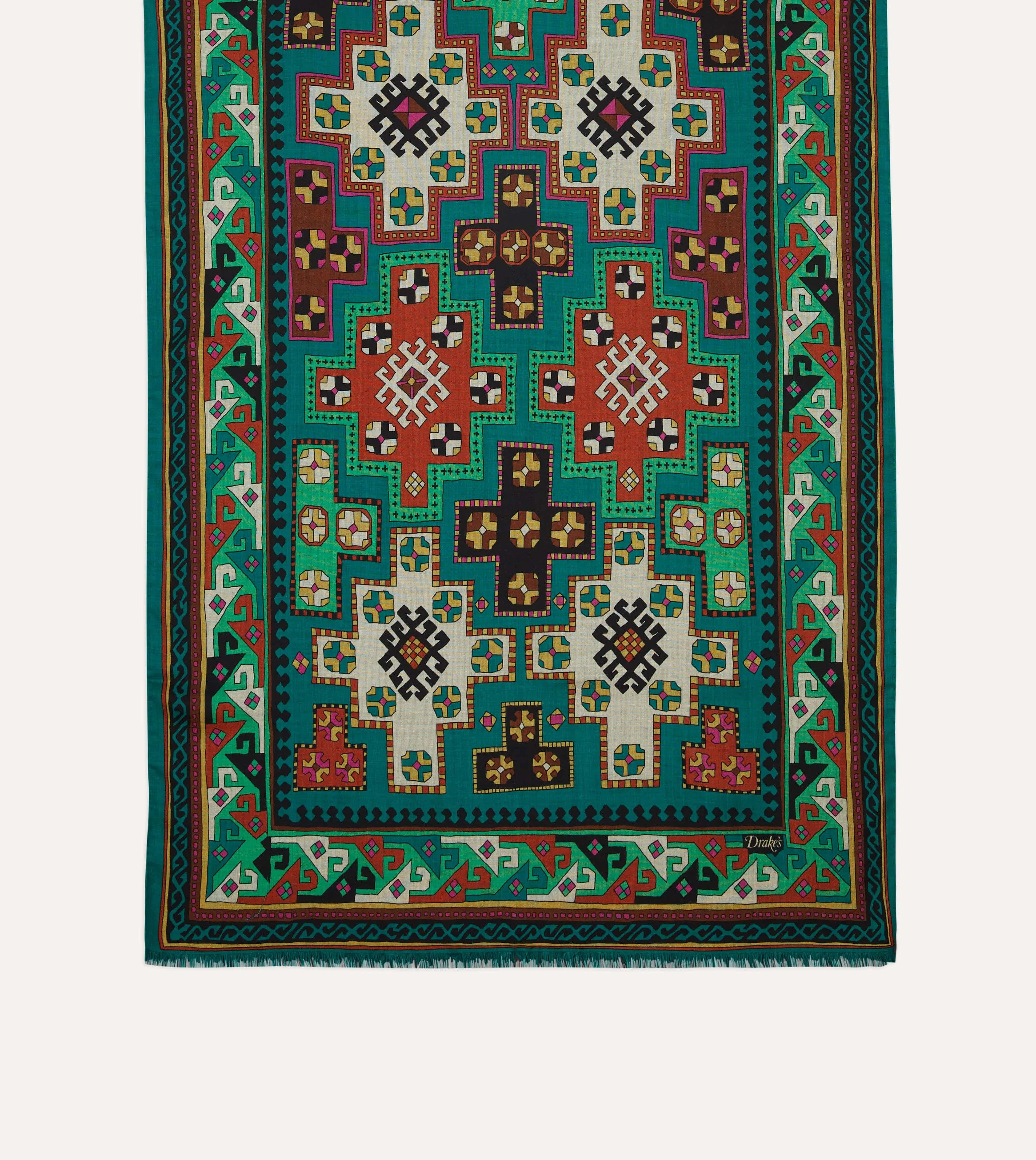 Green Kilim Print Wool-Silk Scarf sold by Drake's London product image thumbnail 4