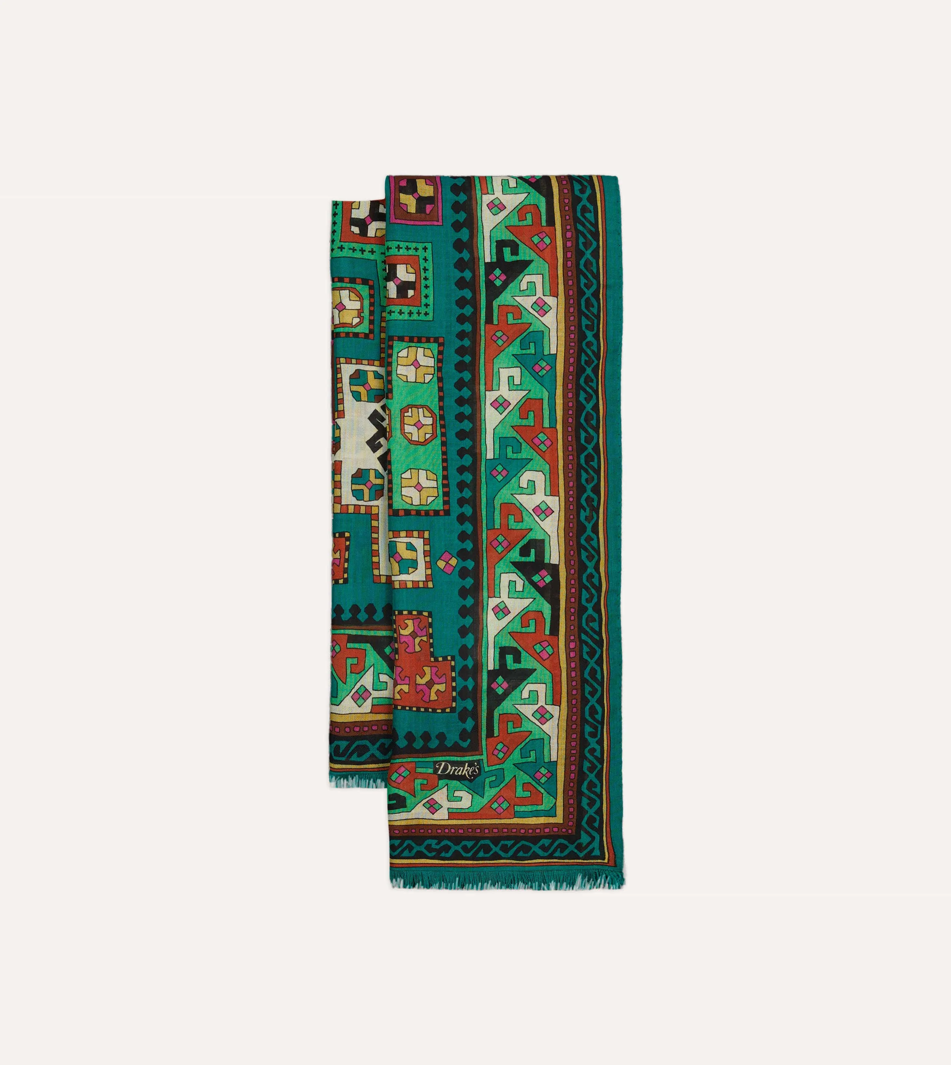 Green Kilim Print Wool-Silk Scarf sold by Drake's London