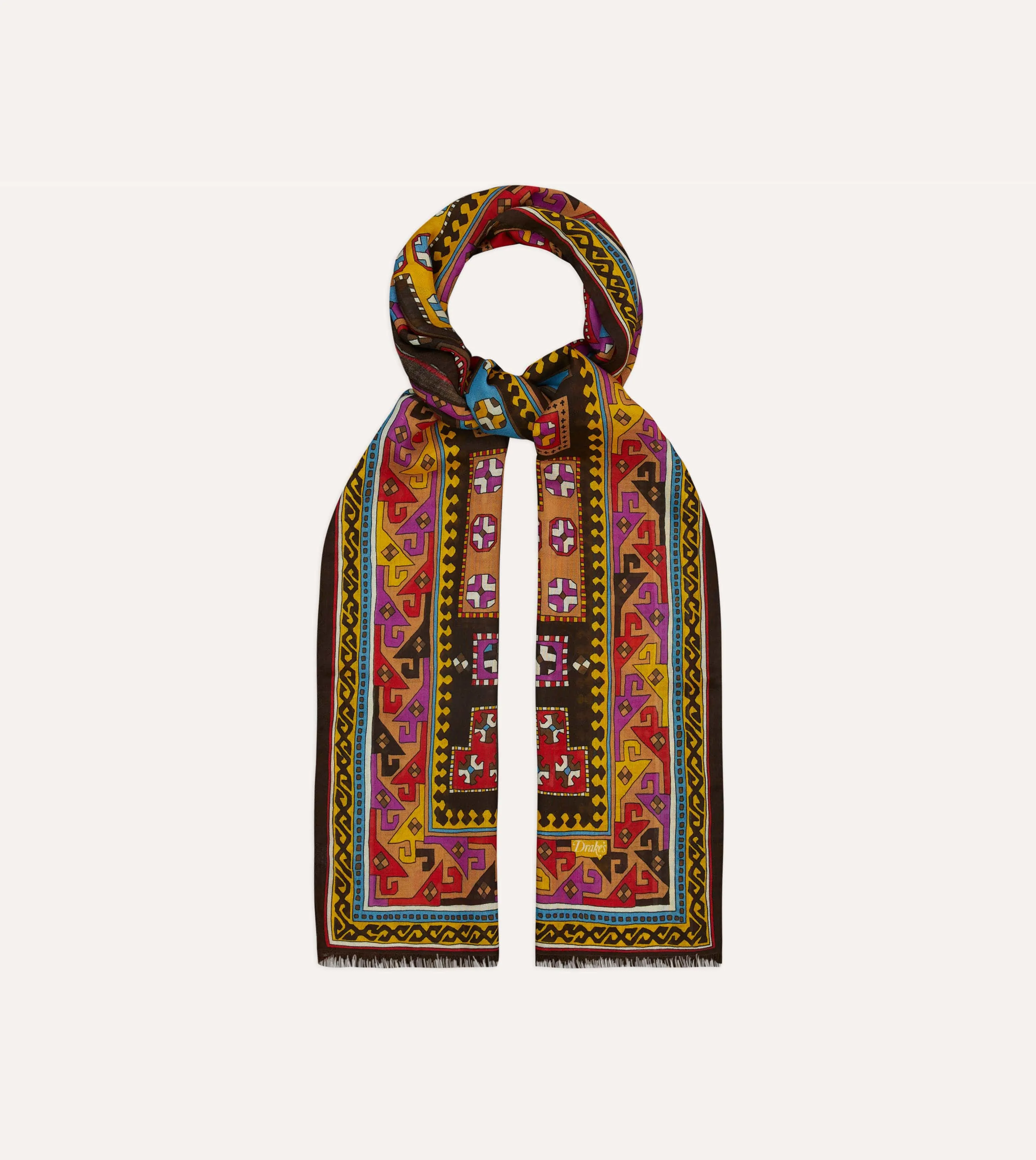 Brown Kilim Print Wool-Silk Scarf sold by Drake's London product image thumbnail 3