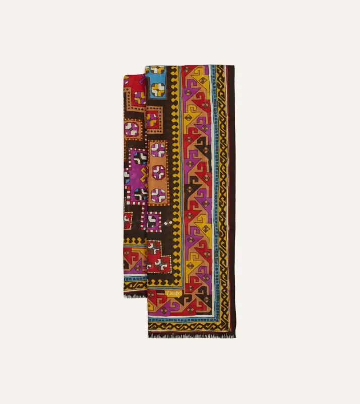 Brown Kilim Print Wool-Silk Scarf sold by Drake's London
