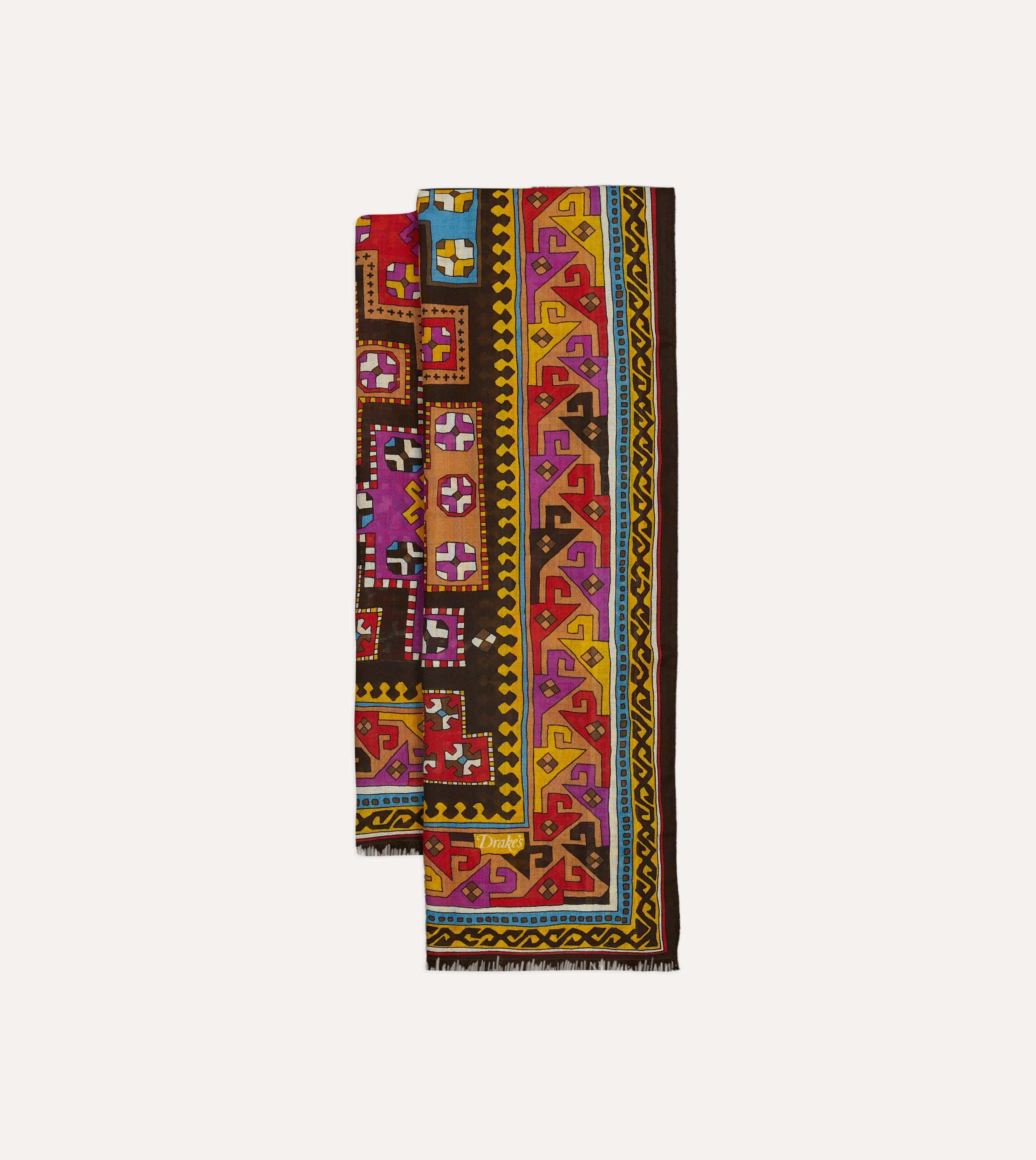 Brown Kilim Print Wool-Silk Scarf sold by Drake's London