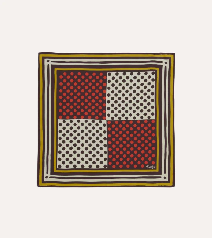 Red Polka Dot Print Silk Pocket Square sold by Drake's London