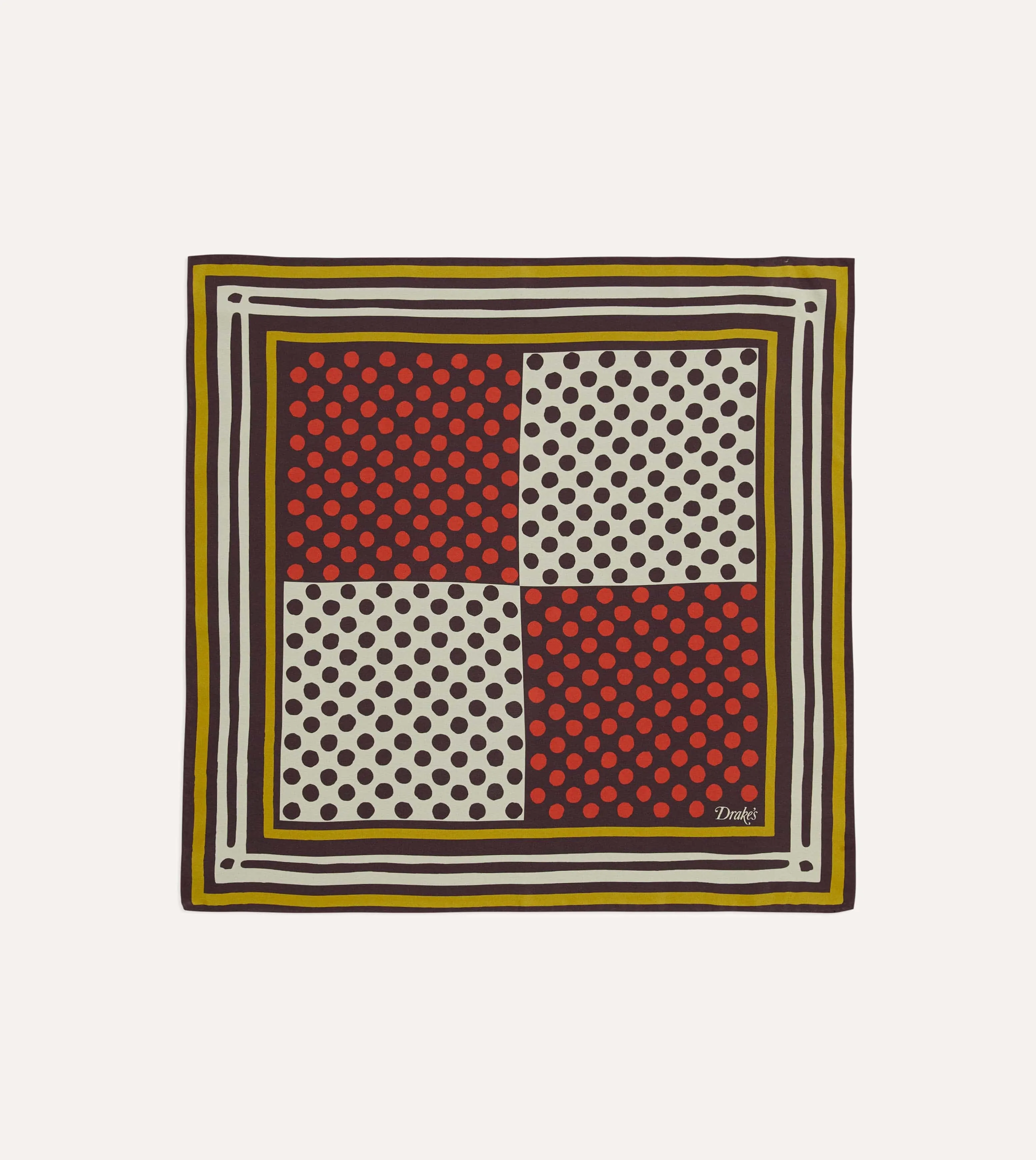 Red Polka Dot Print Silk Pocket Square sold by Drake's London