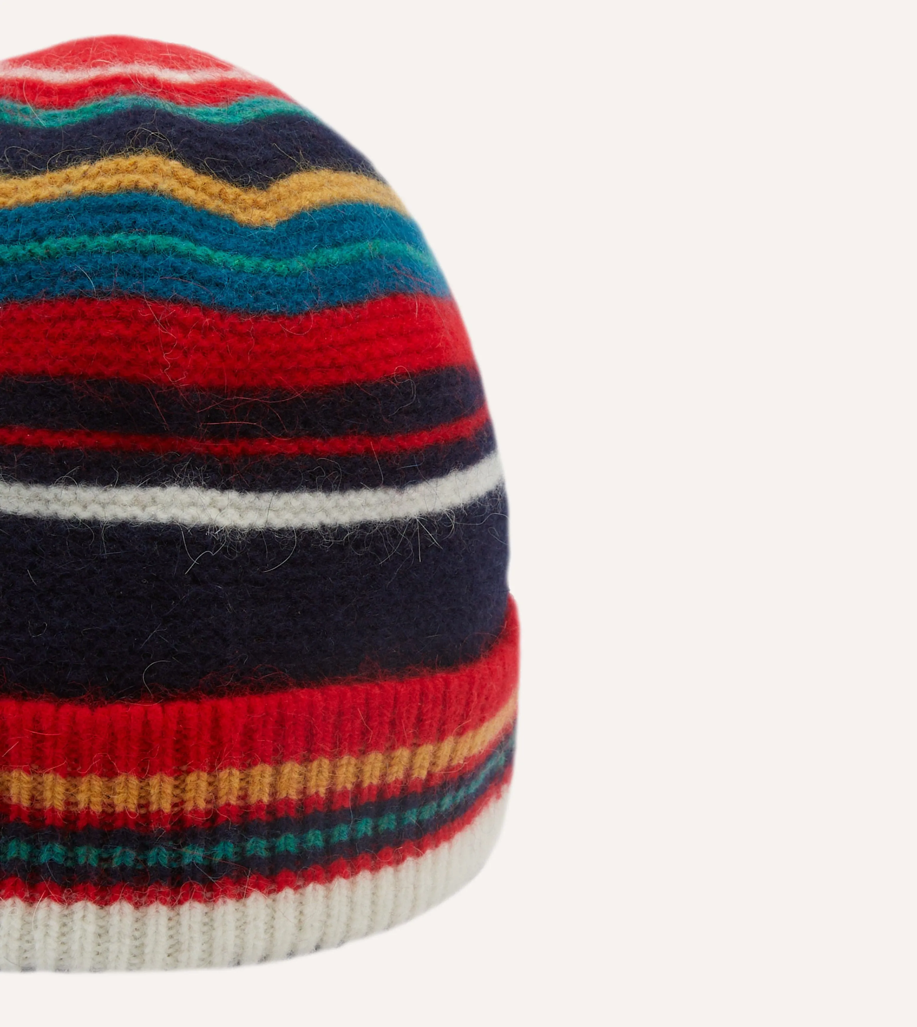 Red and Blue Multi Stripe Geelongora Purl Stitch Knit Cap sold by Drake's London product image thumbnail 3