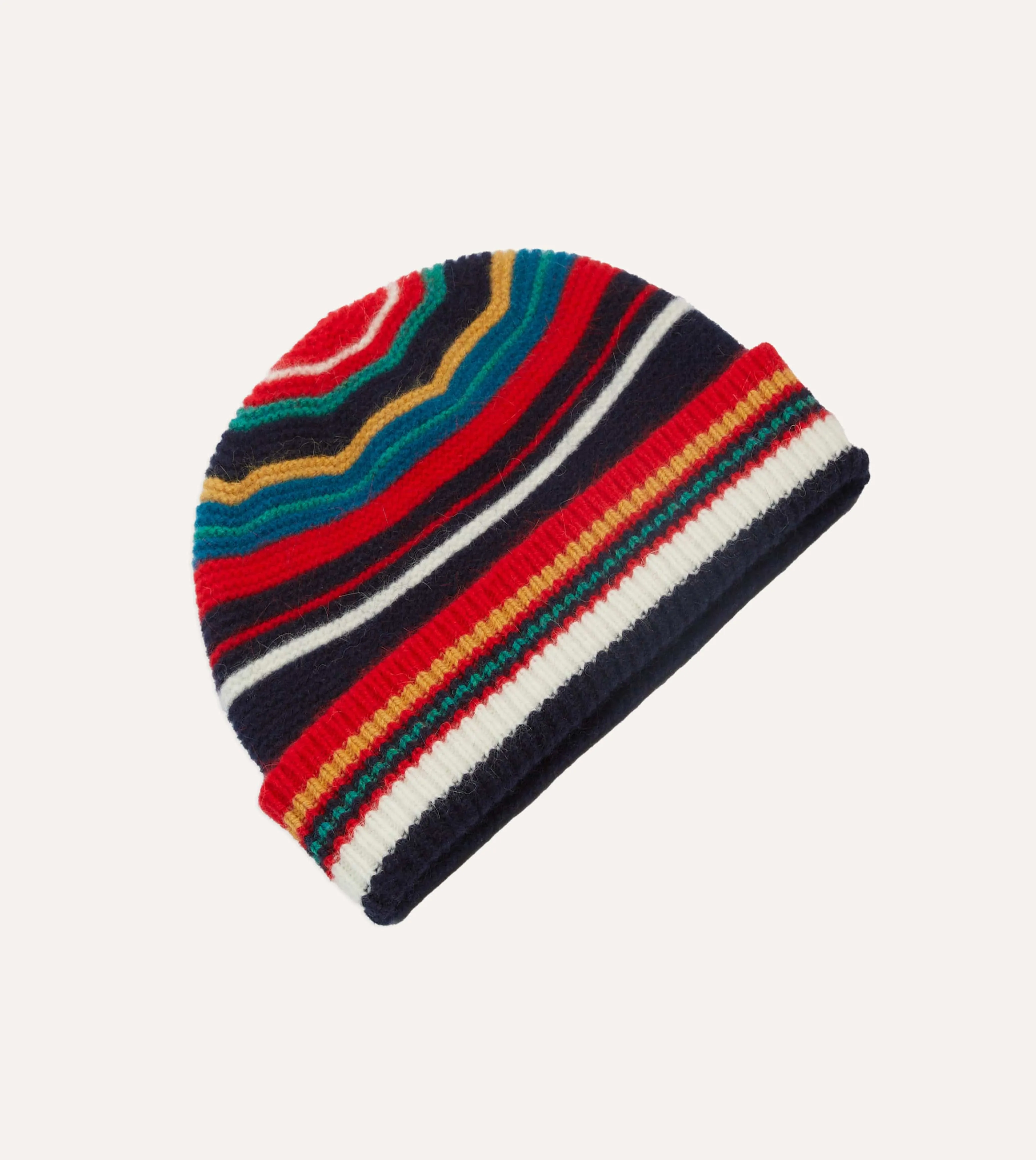 Red and Blue Multi Stripe Geelongora Purl Stitch Knit Cap sold by Drake's London product image thumbnail 4