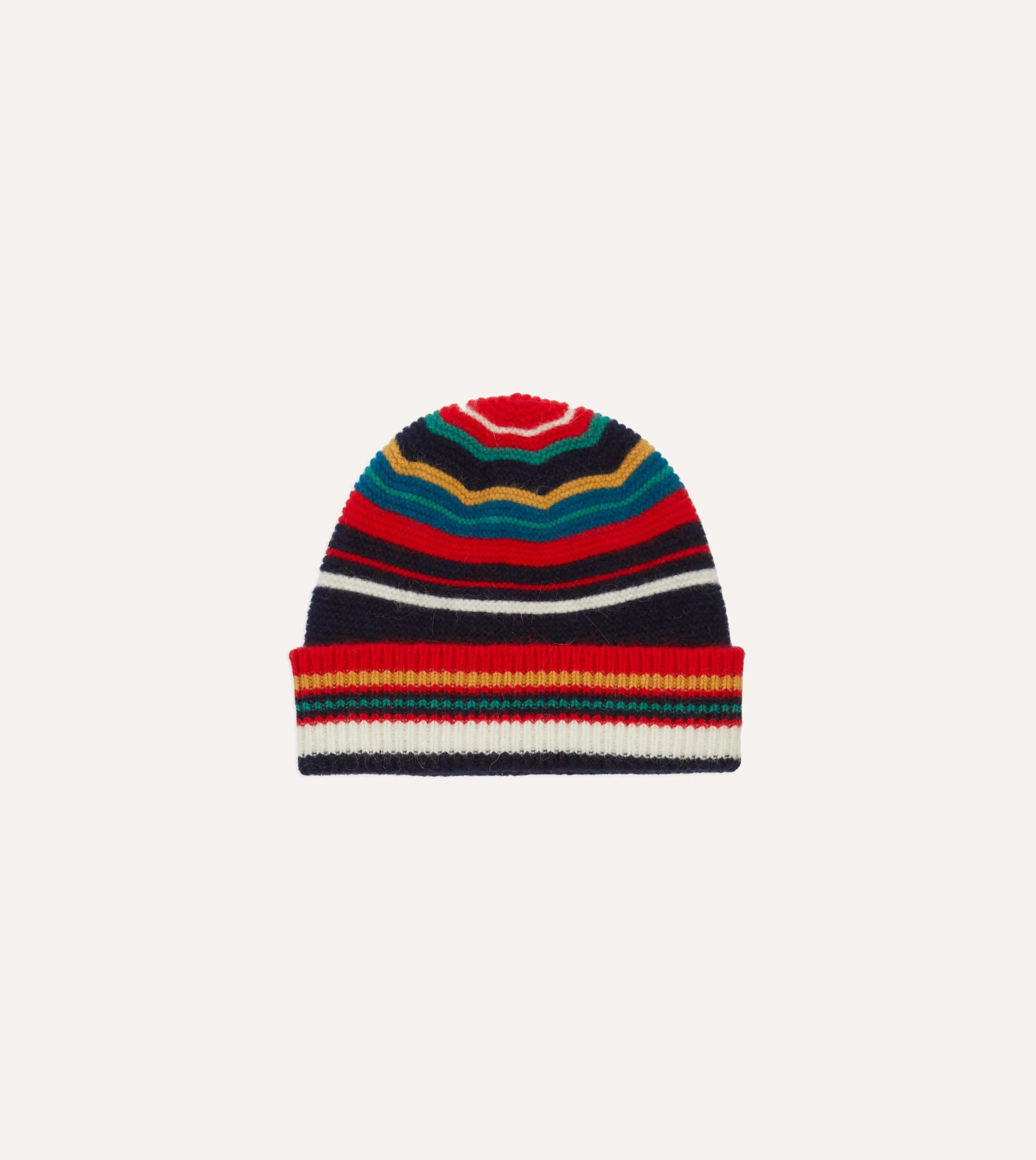 Red and Blue Multi Stripe Geelongora Purl Stitch Knit Cap sold by Drake's London