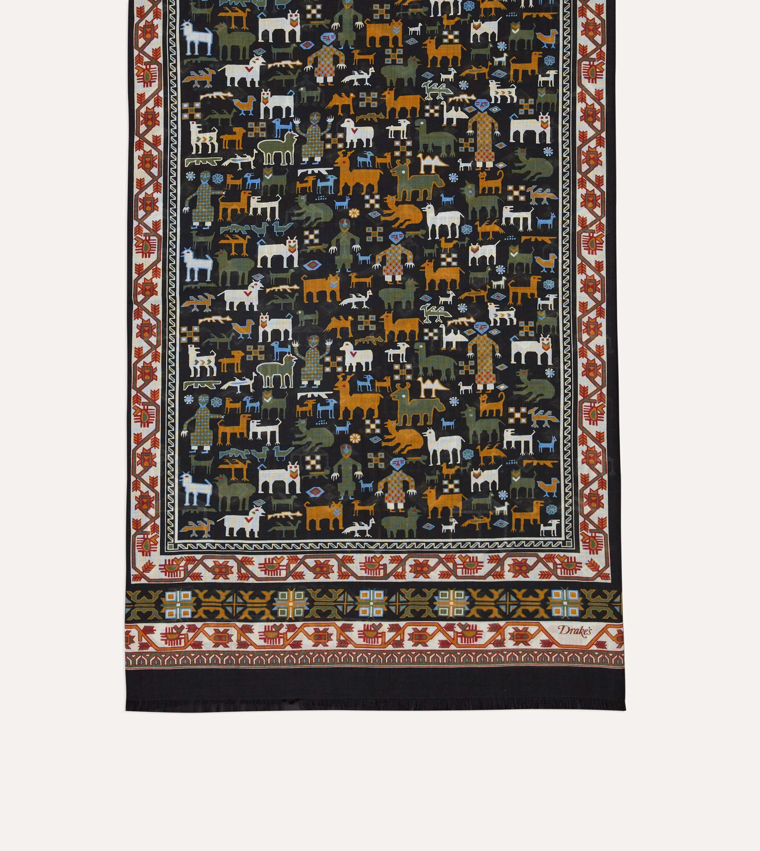 Black Shaman Print Tubular Wool-Silk Scarf sold by Drake's London product image thumbnail 4