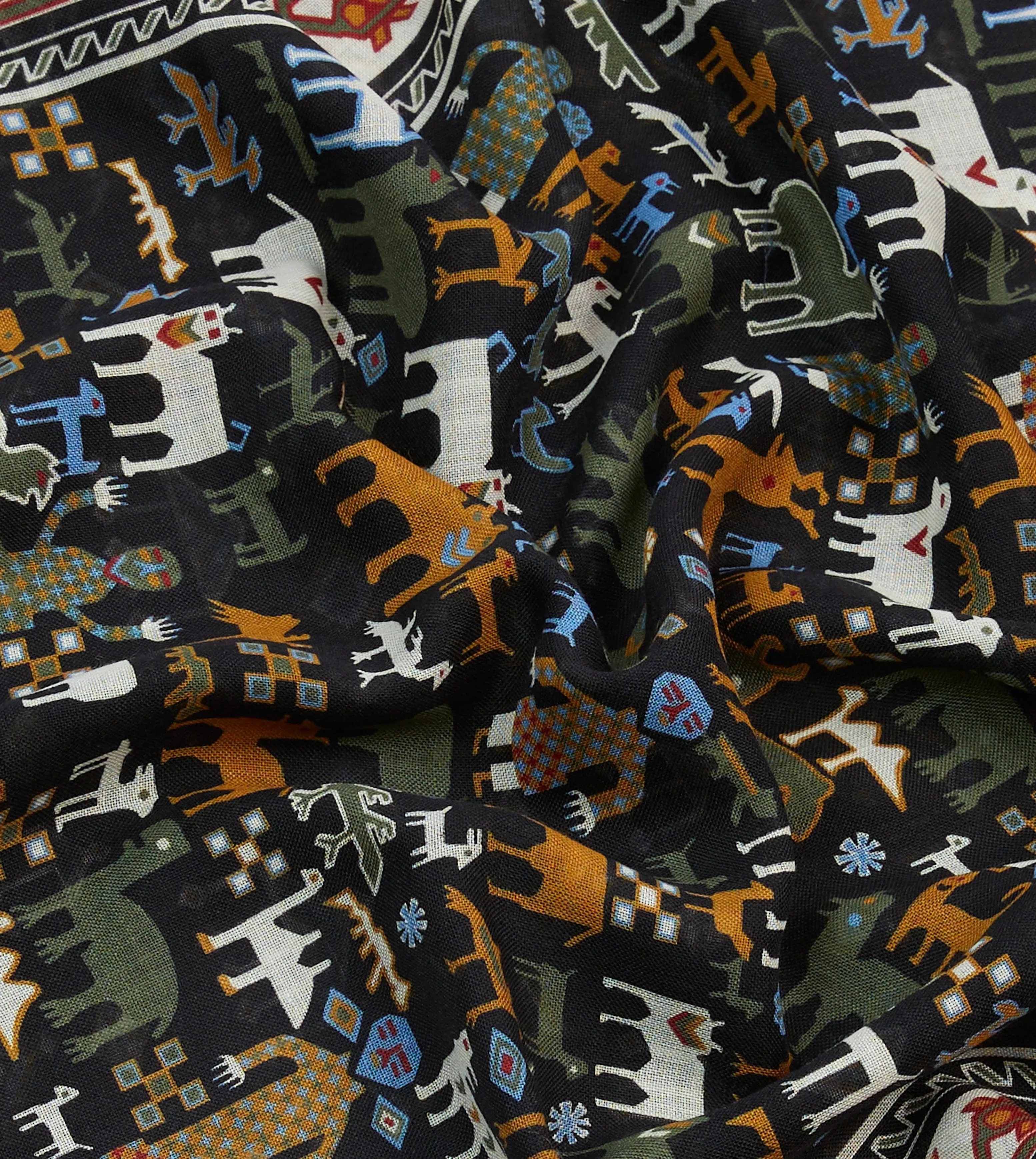 Black Shaman Print Tubular Wool-Silk Scarf sold by Drake's London product image thumbnail 2