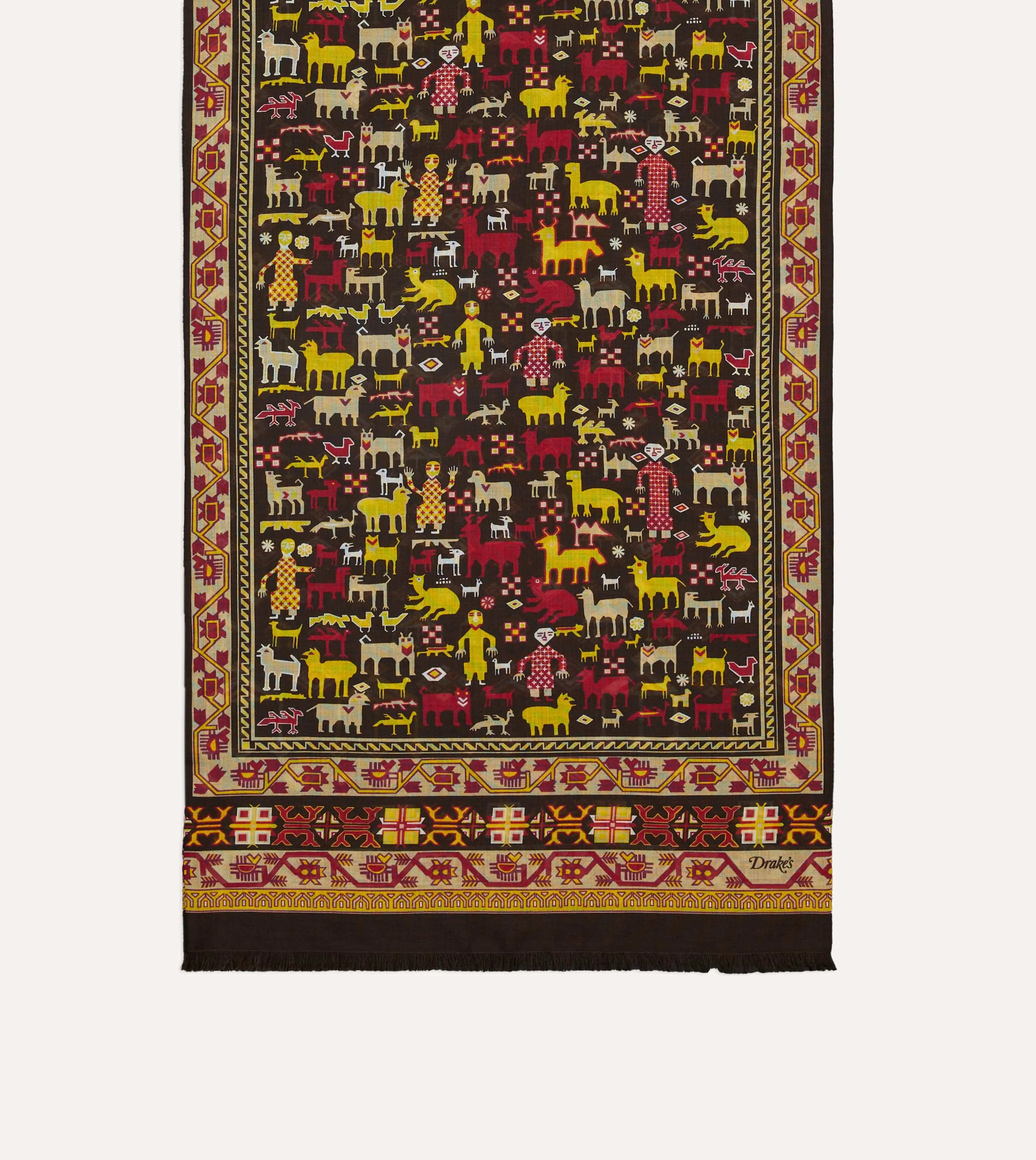 Brown Shaman Print Tubular Wool-Silk Scarf sold by Drake's London product image thumbnail 4