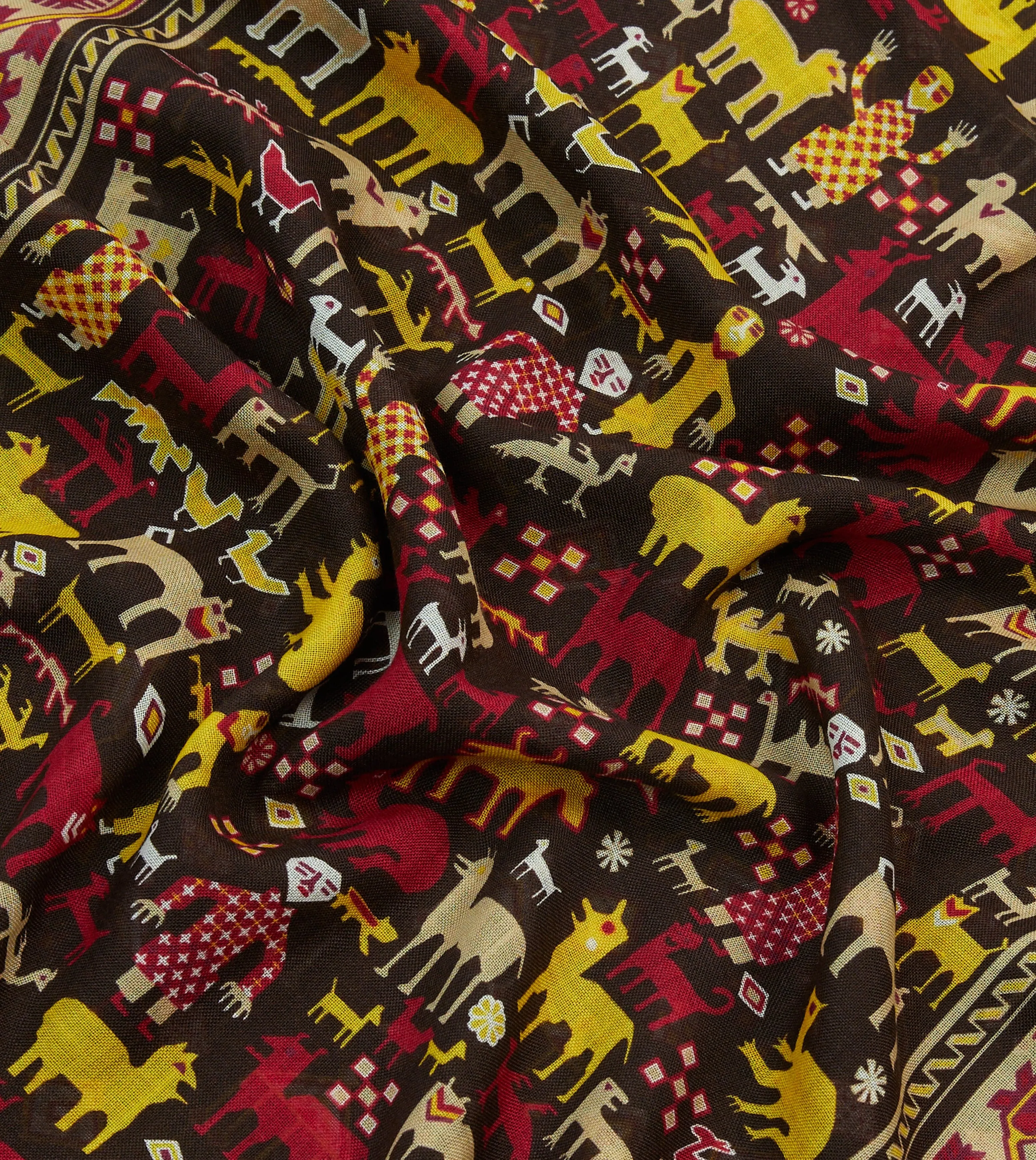 Brown Shaman Print Tubular Wool-Silk Scarf sold by Drake's London product image thumbnail 2