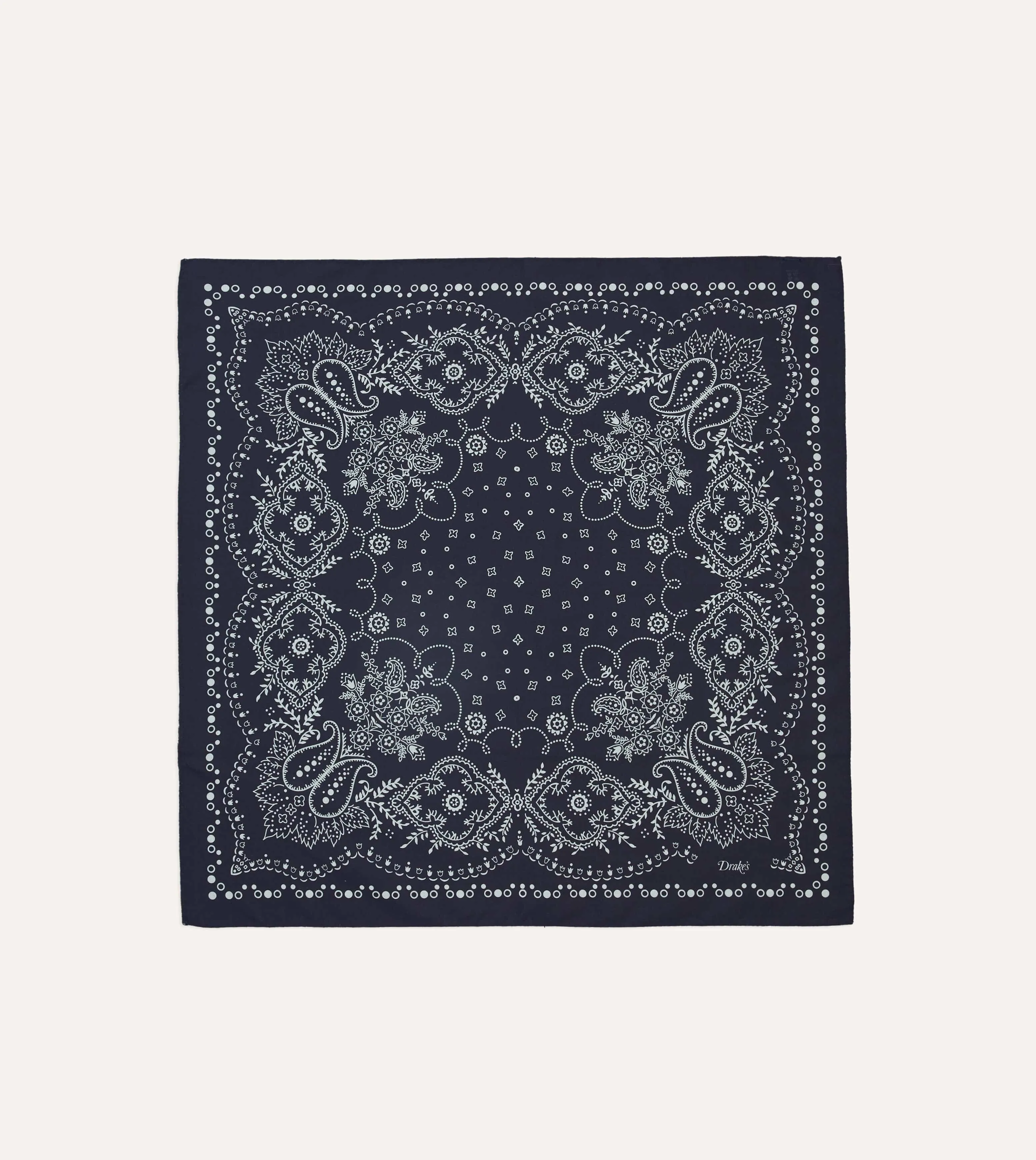 Navy Trad Paisley Print Cotton Bandana sold by Drake's London