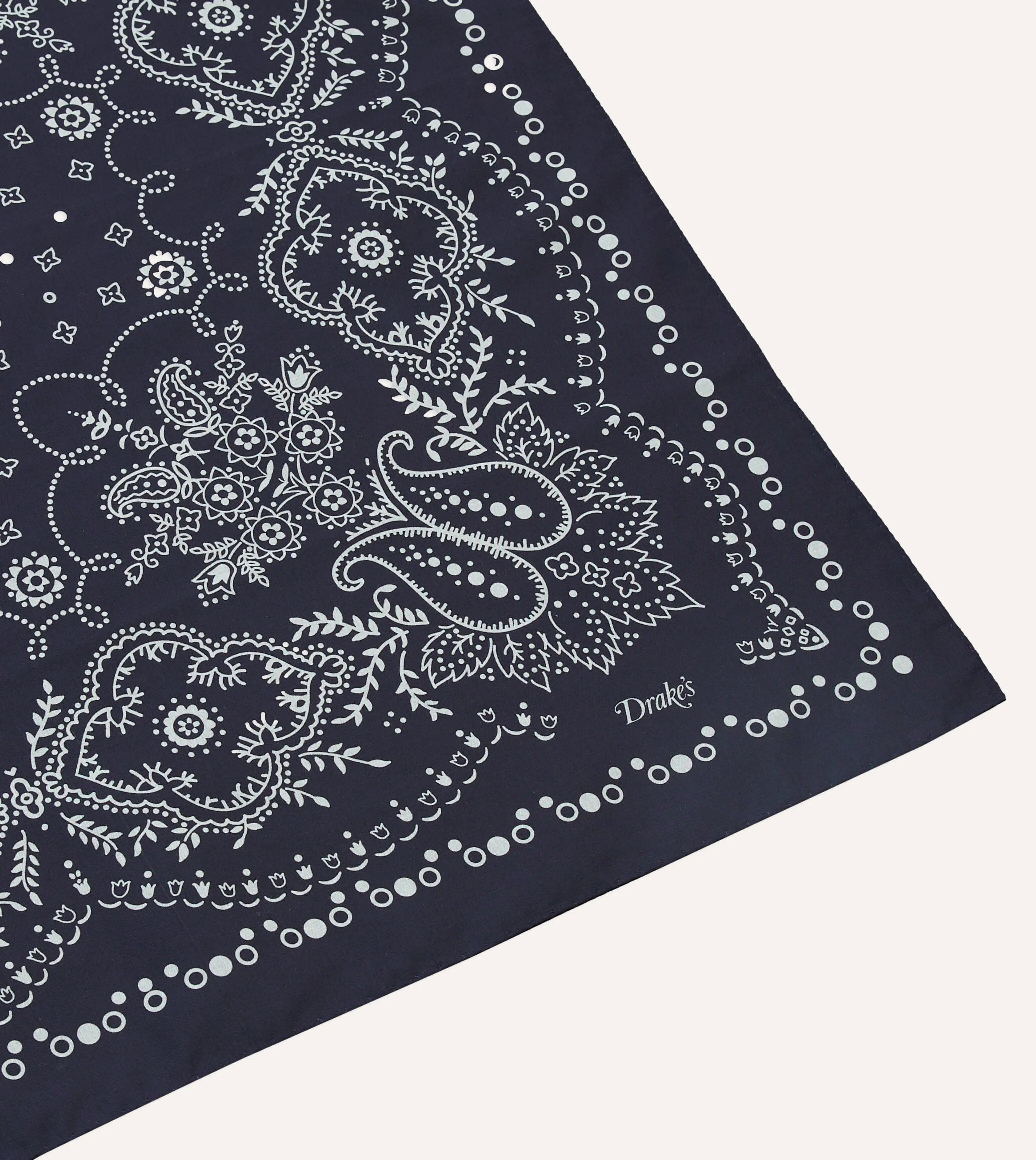 Navy Trad Paisley Print Cotton Bandana sold by Drake's London product image thumbnail 3