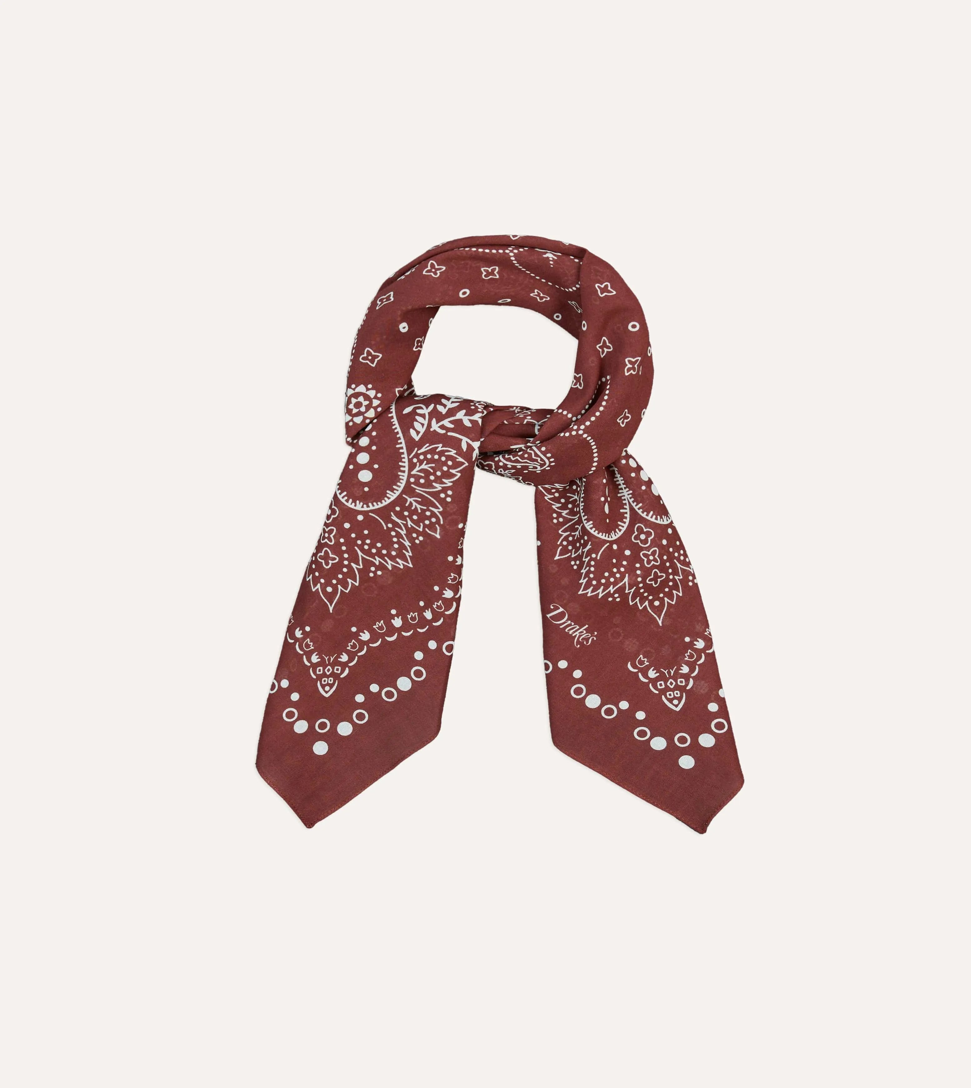 Burgundy Trad Paisley Print Cotton Bandana sold by Drake's London product image thumbnail 4