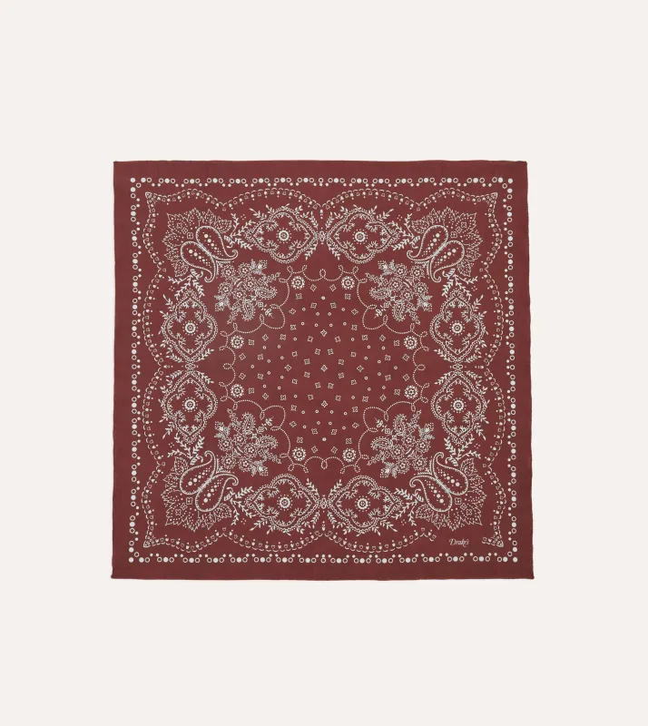 Burgundy Trad Paisley Print Cotton Bandana sold by Drake's London