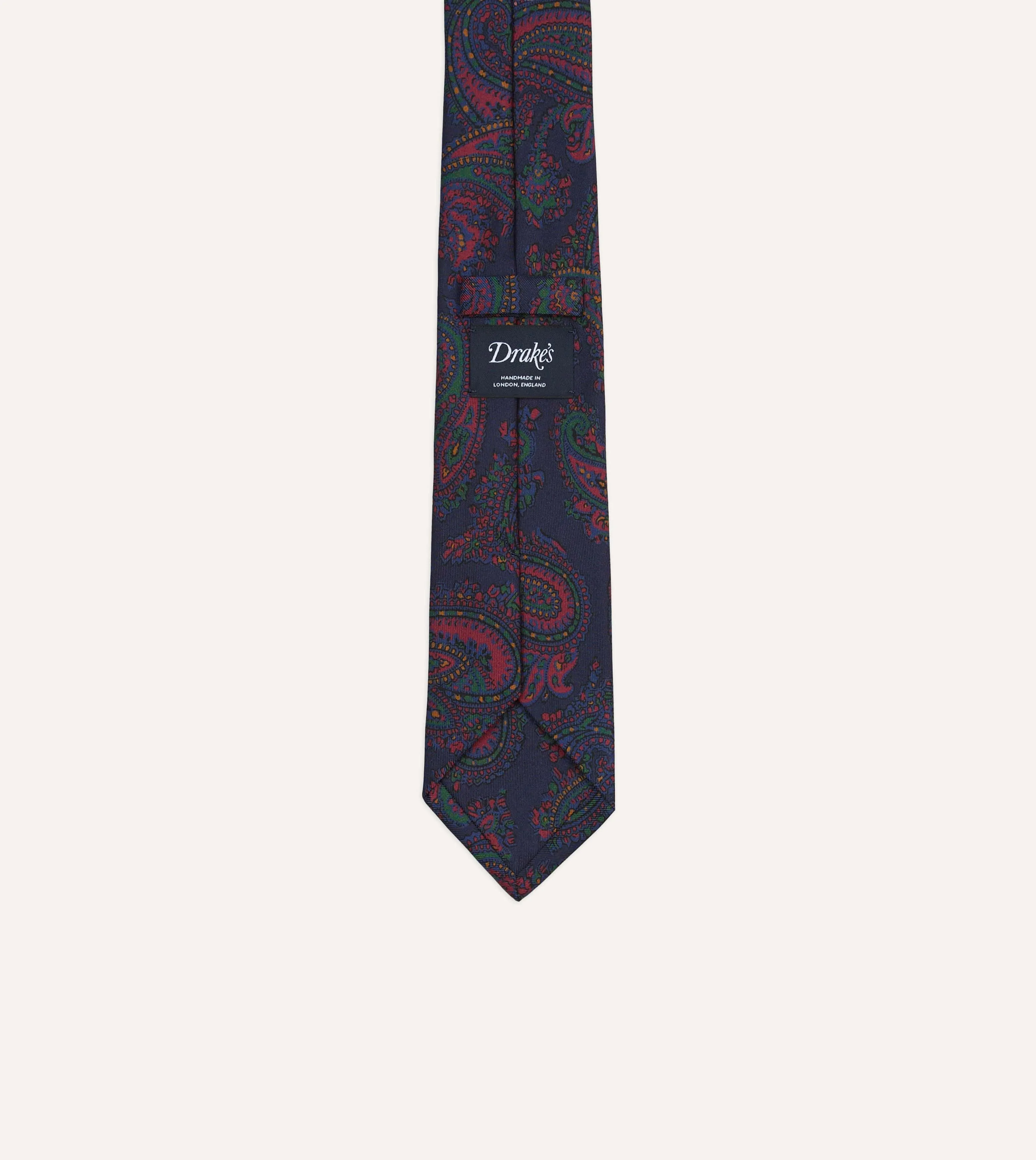 Navy Big Paisley Print Madder Silk Self-Tipped Tie sold by Drake's London product image thumbnail 4