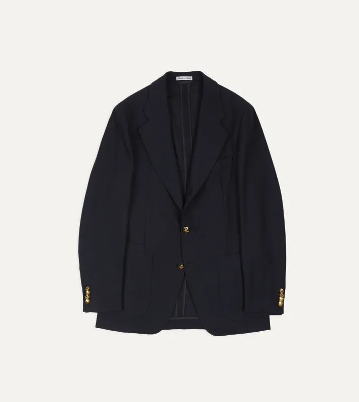 Navy Wool Open Weave Travel Blazer sold by Drake's London