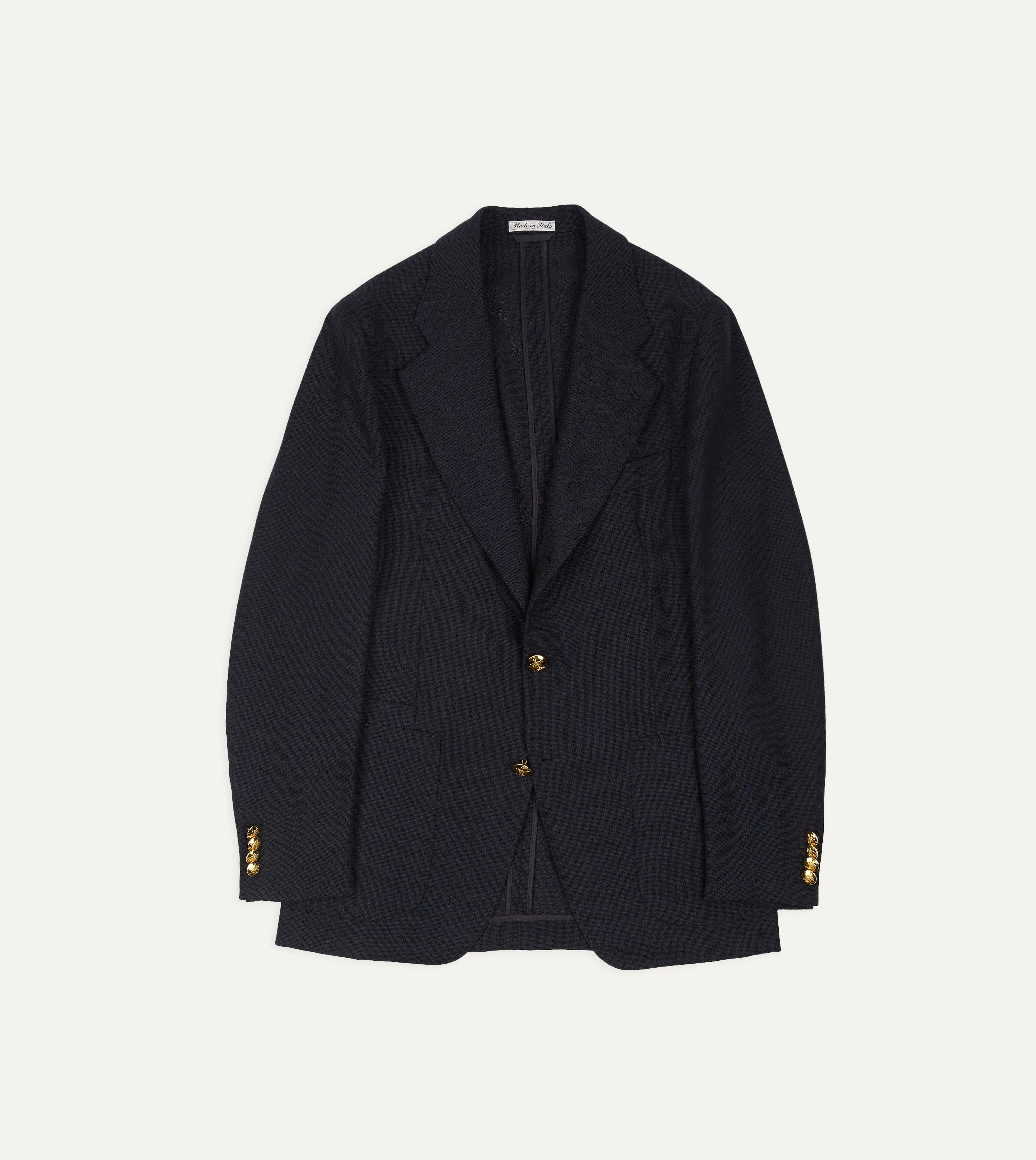 Navy Wool Open Weave Travel Blazer sold by Drake's London