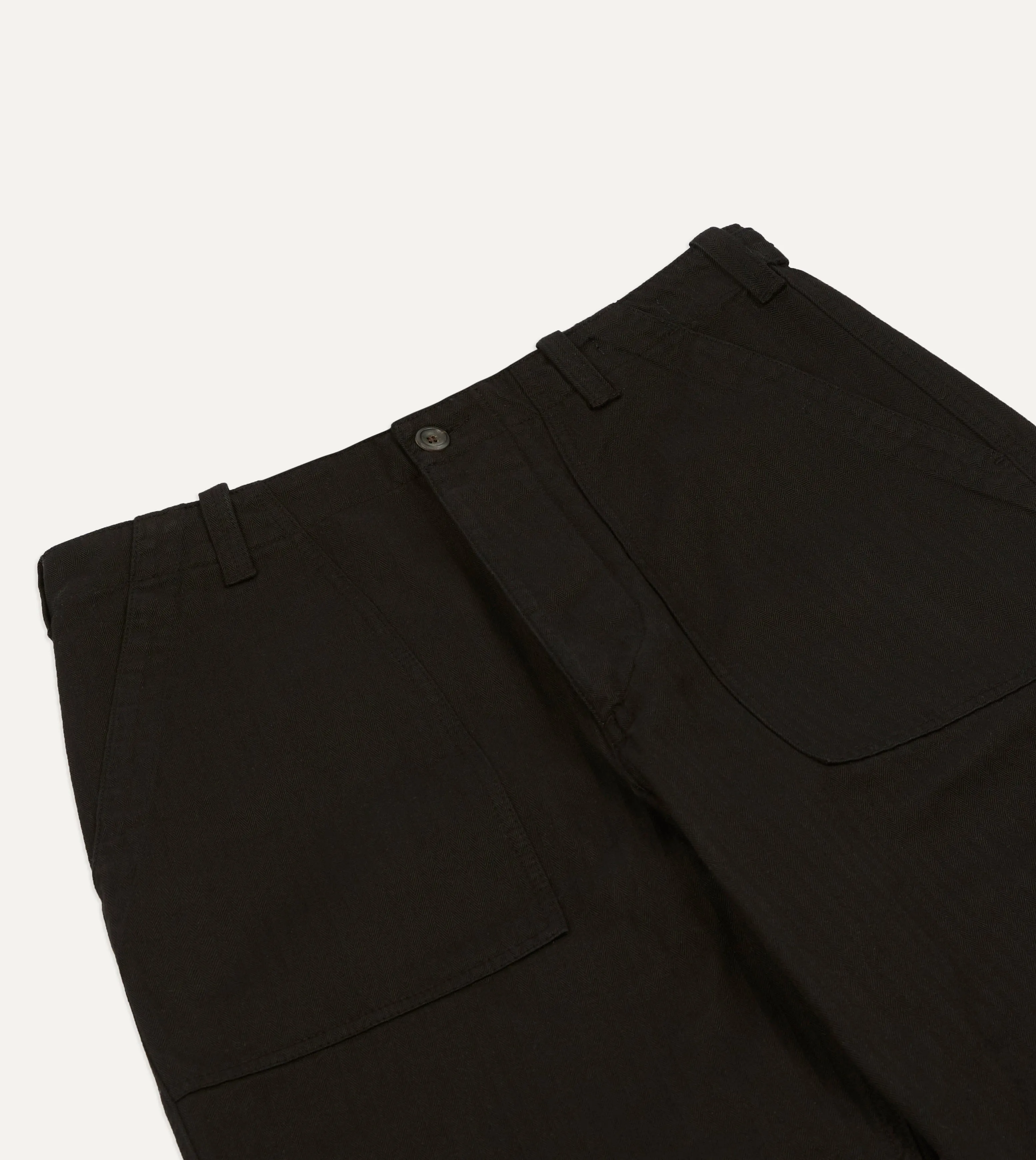 Drake's by A. Levine Black Herringbone Cotton Fatigue Trouser sold by Drake's London product image thumbnail 4
