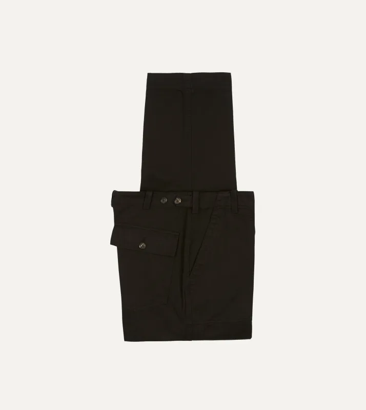 Drake's by A. Levine Black Herringbone Cotton Fatigue Trouser sold by Drake's London