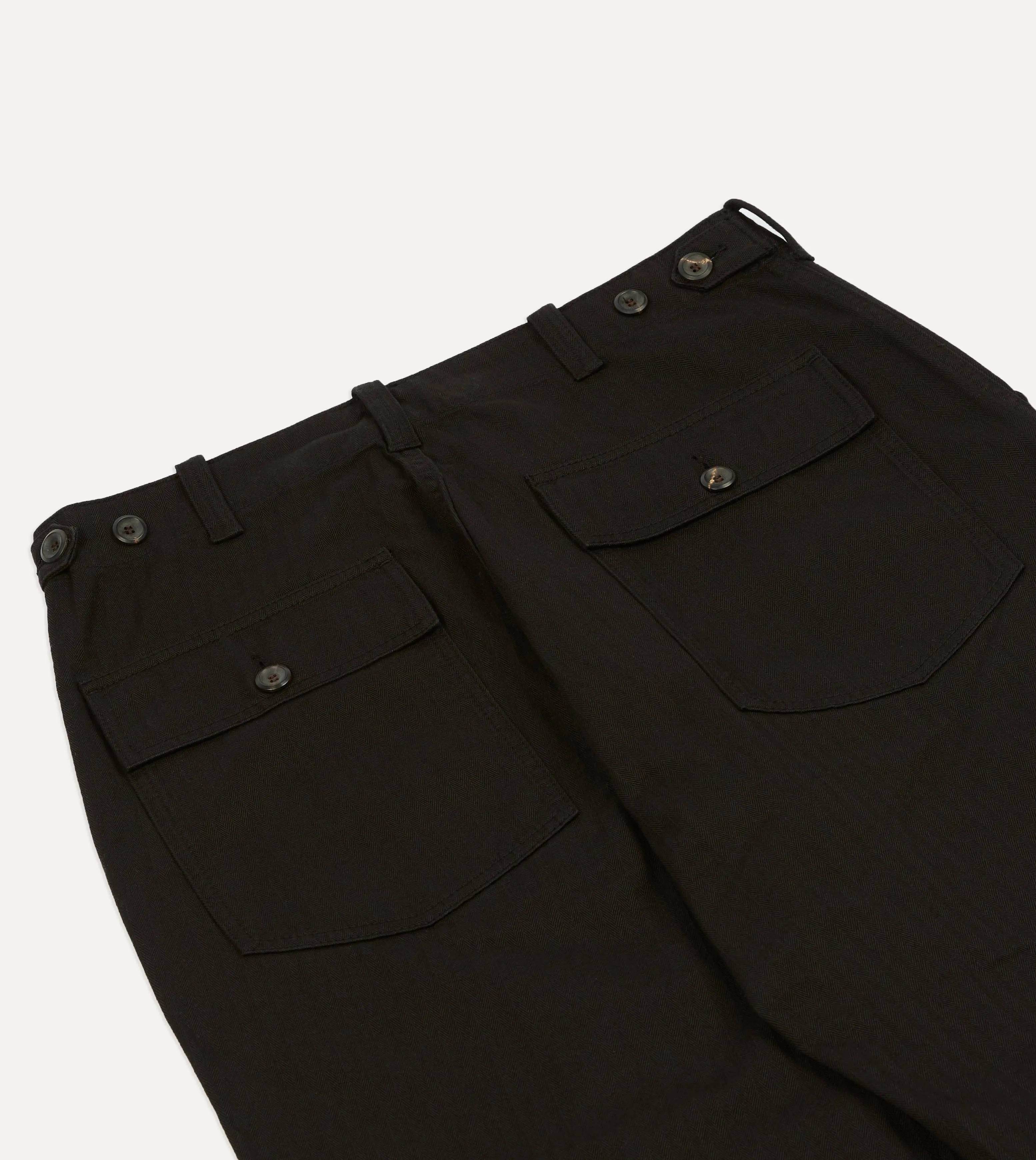 Drake's by A. Levine Black Herringbone Cotton Fatigue Trouser sold by Drake's London product image thumbnail 5