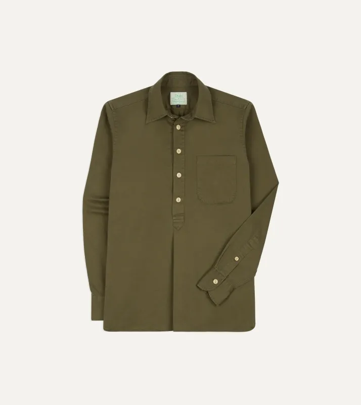 Drake's by A. Levine Olive Cotton Popover Shirt sold by Drake's London