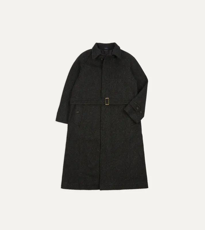 Drake's by A. Levine Black Wool Raglan Overcoat sold by Drake's London