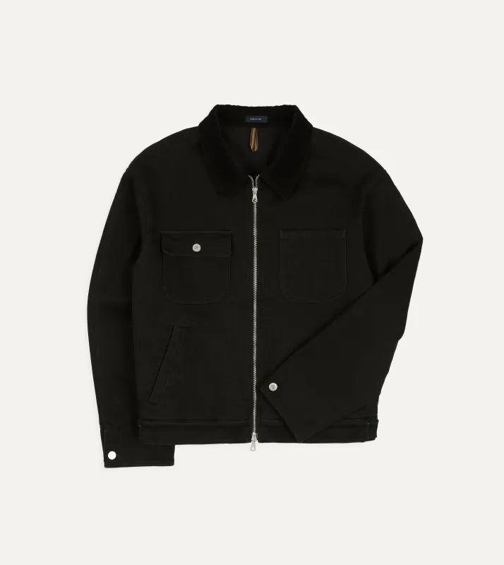 Drake's by A. Levine Black Cotton Trucker Jacket sold by Drake's London