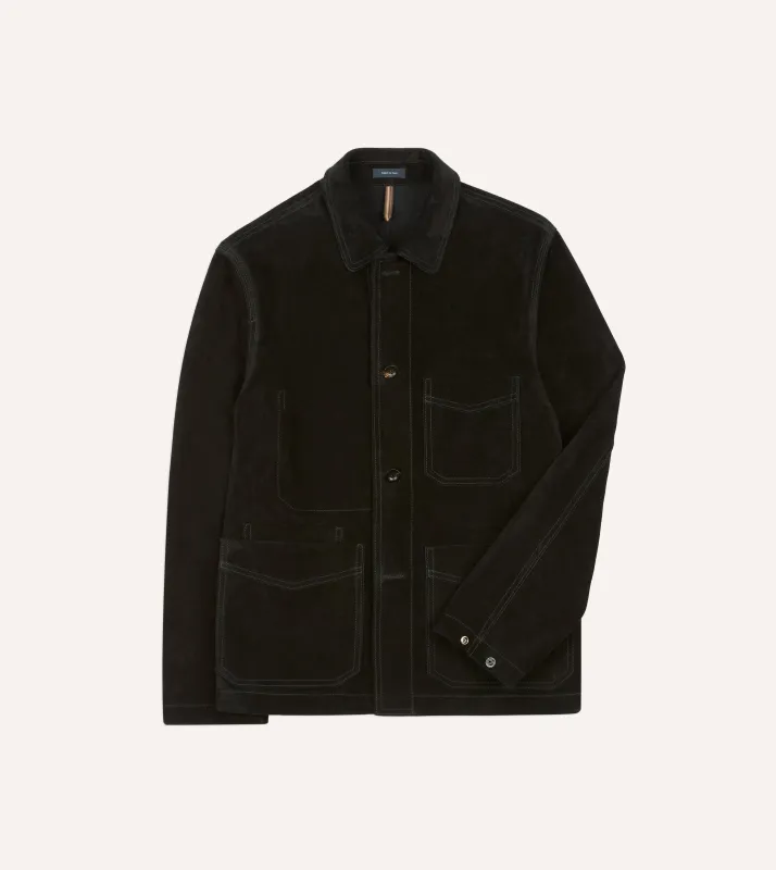 Drake's by A. Levine Black Heavyweight Suede Five-Pocket Chore Jacket sold by Drake's London