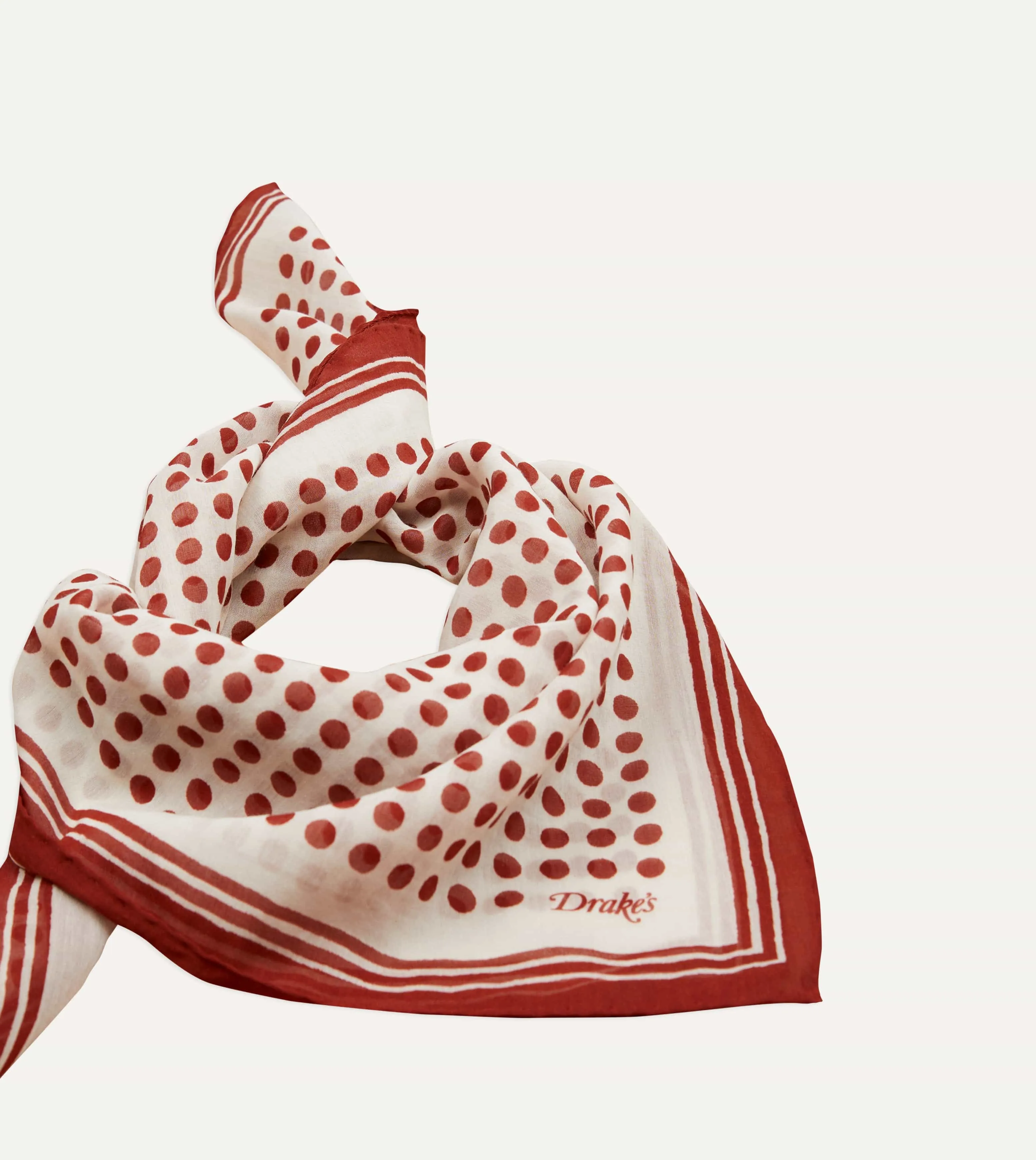 Ecru and Red Spots Print Silk-Cotton Bandana sold by Drake's London product image thumbnail 4