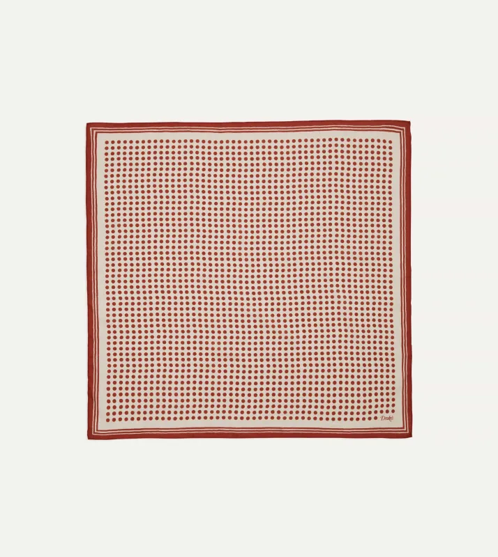 Ecru and Red Spots Print Silk-Cotton Bandana sold by Drake's London
