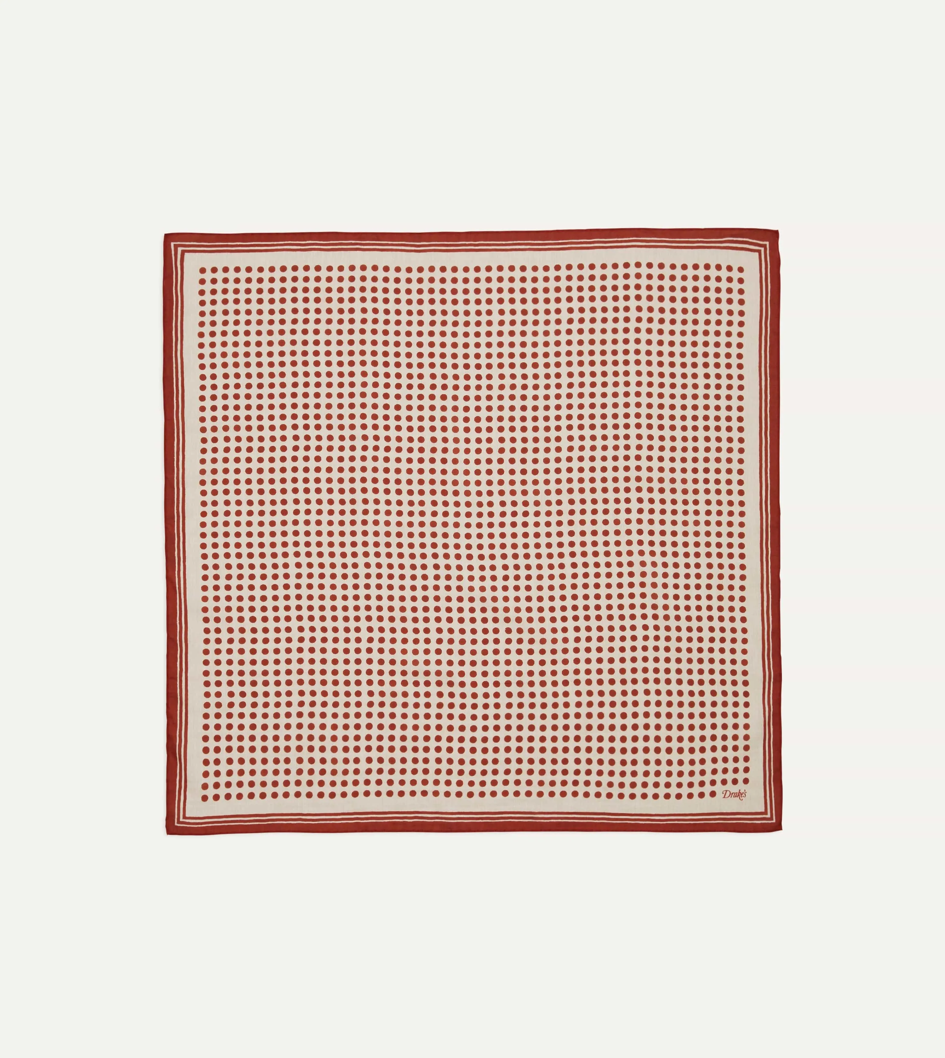 Ecru and Red Spots Print Silk-Cotton Bandana sold by Drake's London