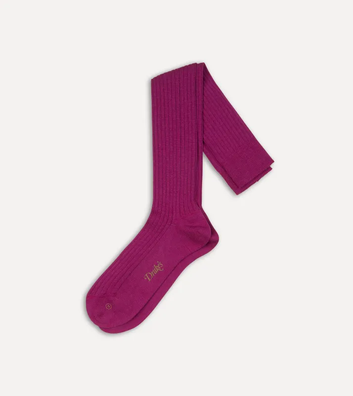 Magenta Wool Over-the-Calf Socks sold by Drake's London