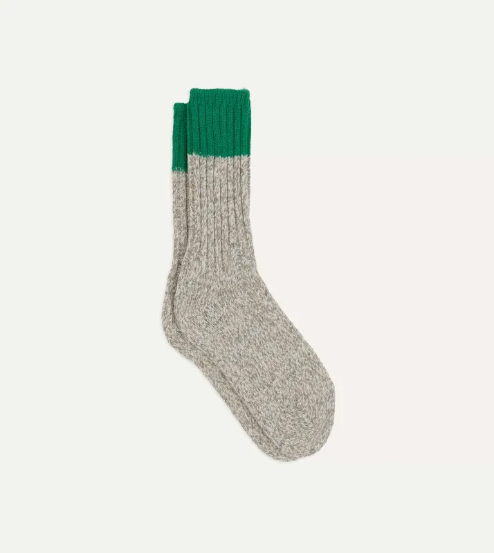 RoToTo Grey and Green Merino Wool Ragg Socks sold by Drake's London