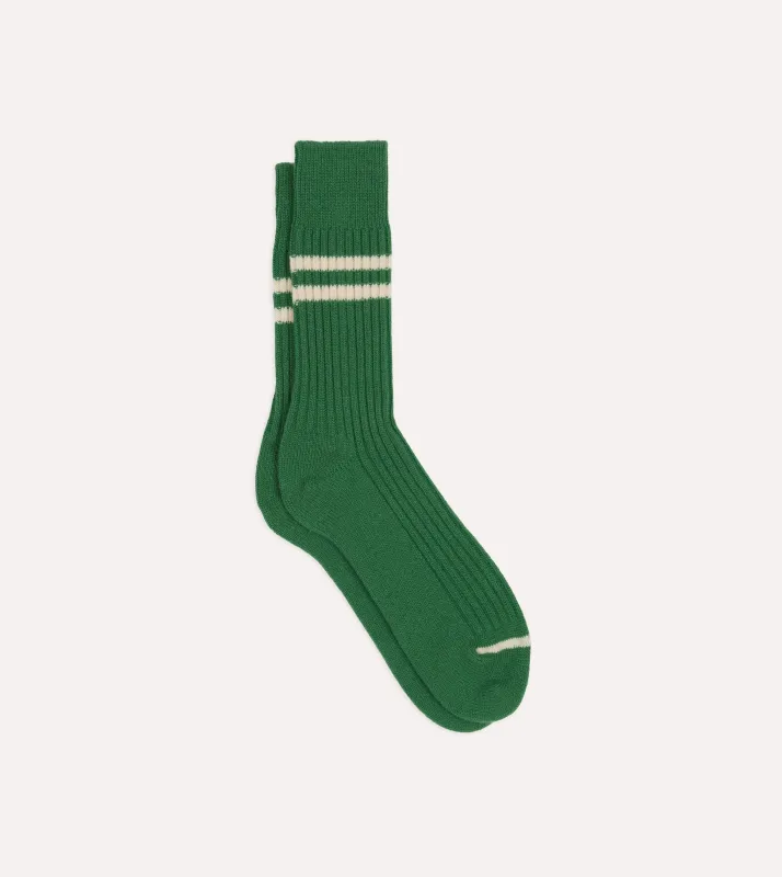 RoToTo Green and Ecru Merino Lambswool Stripe Socks sold by Drake's London