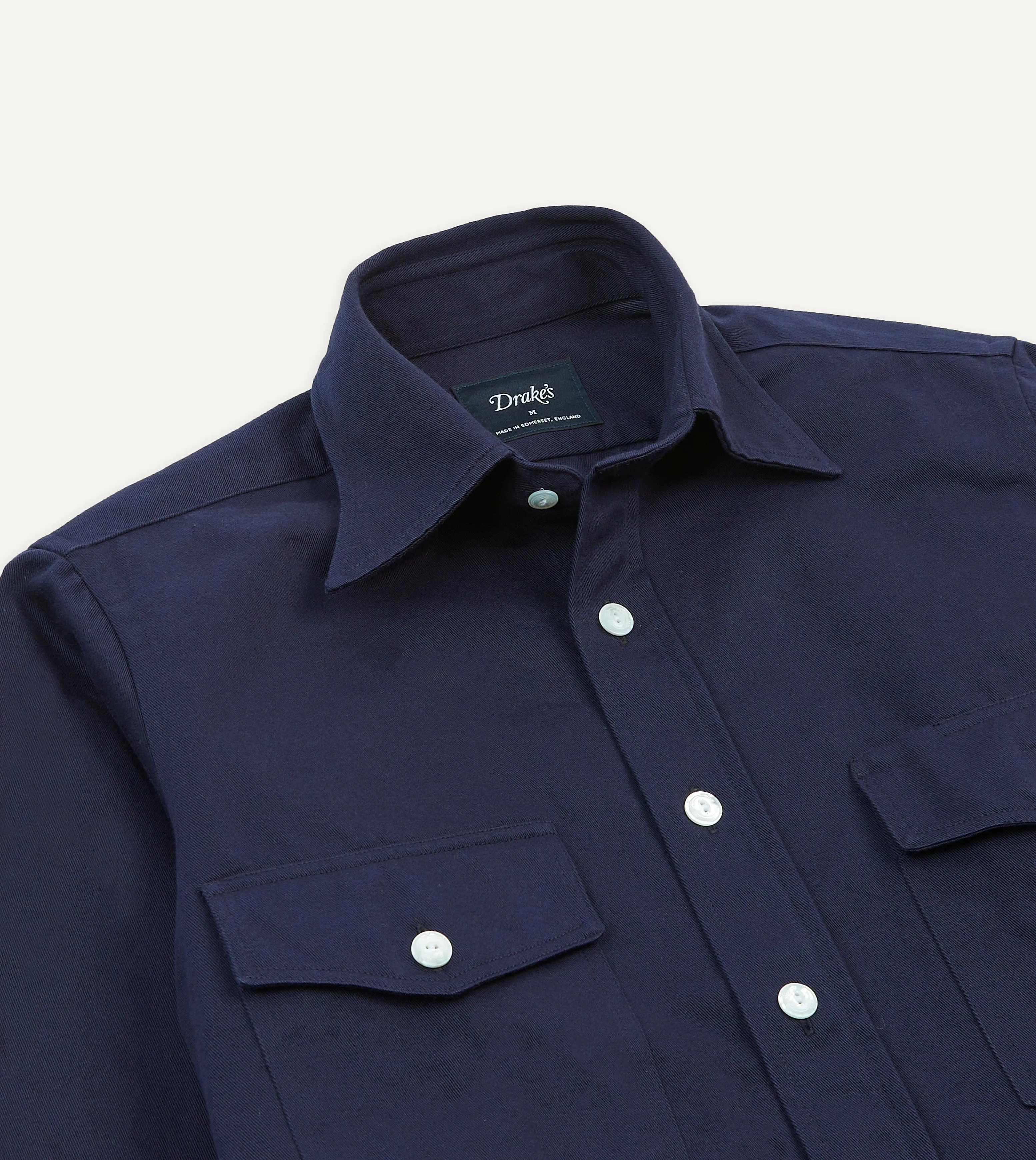 Navy Cotton Twill Two-Pocket Work Shirt sold by Drake's London product image thumbnail 3