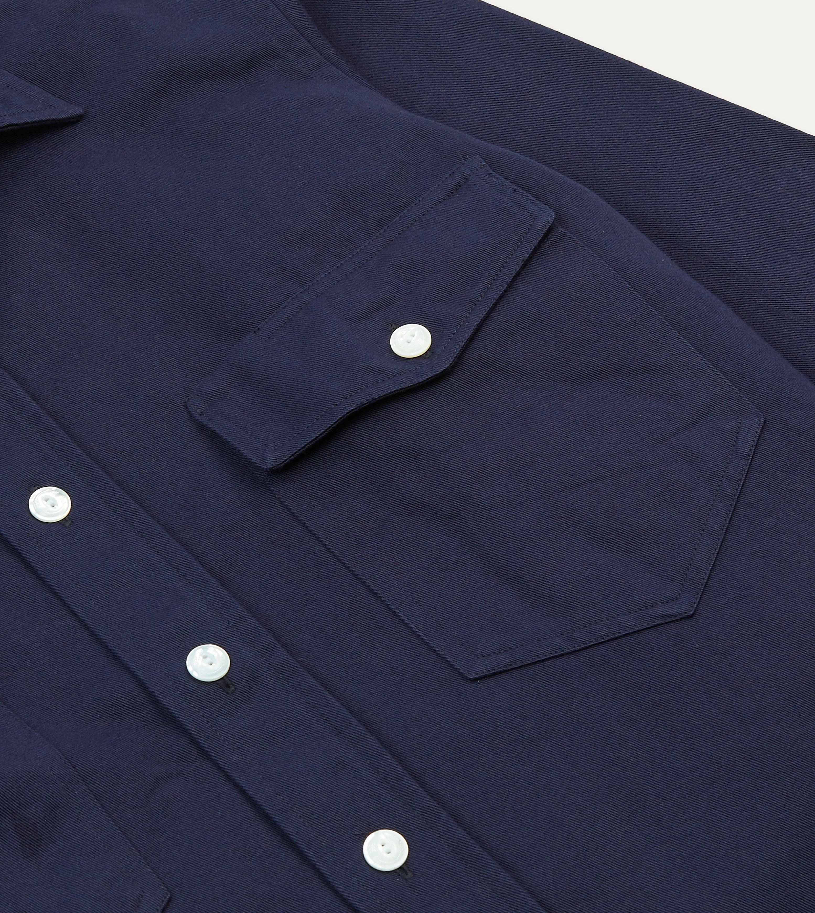 Navy Cotton Twill Two-Pocket Work Shirt sold by Drake's London product image thumbnail 4