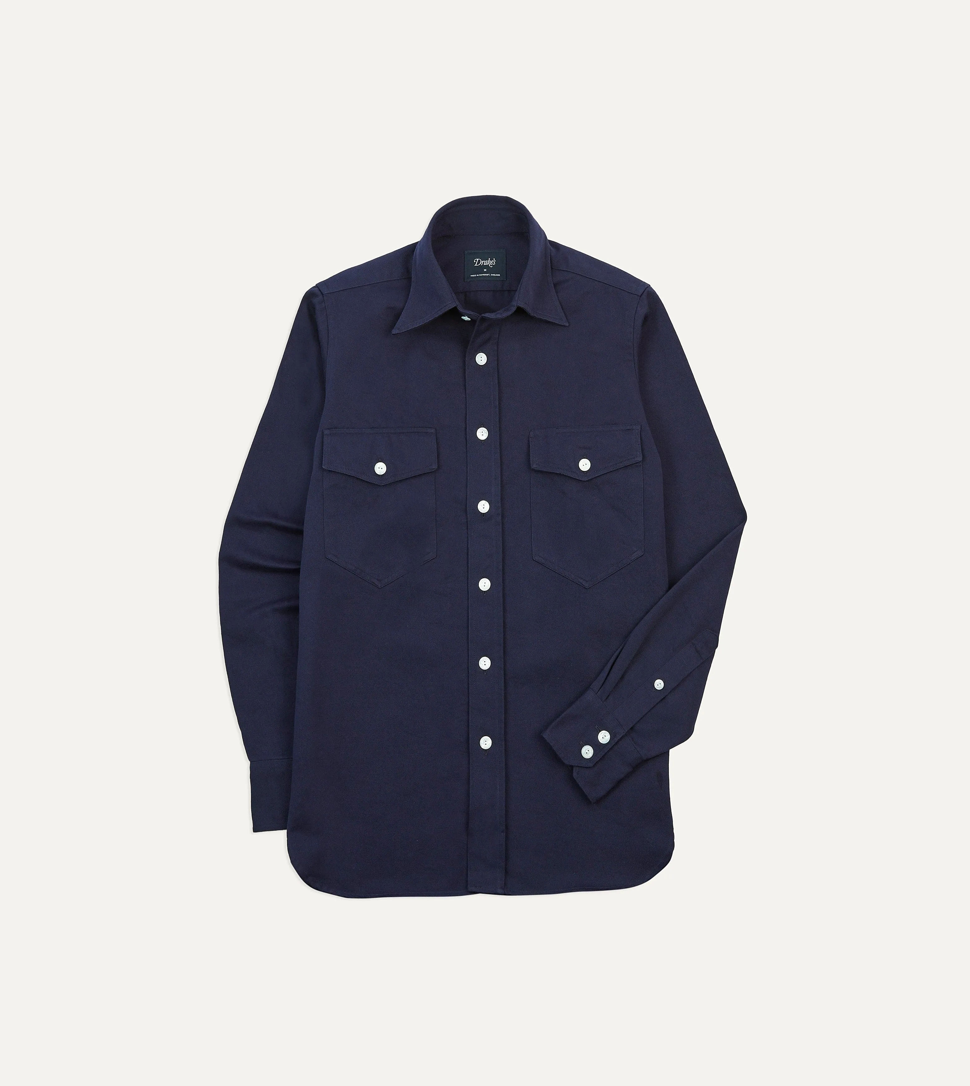 Navy Cotton Twill Two-Pocket Work Shirt sold by Drake's London