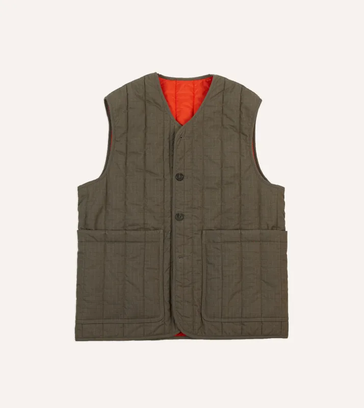 Green Ripstop Quilted Vest sold by Drake's London