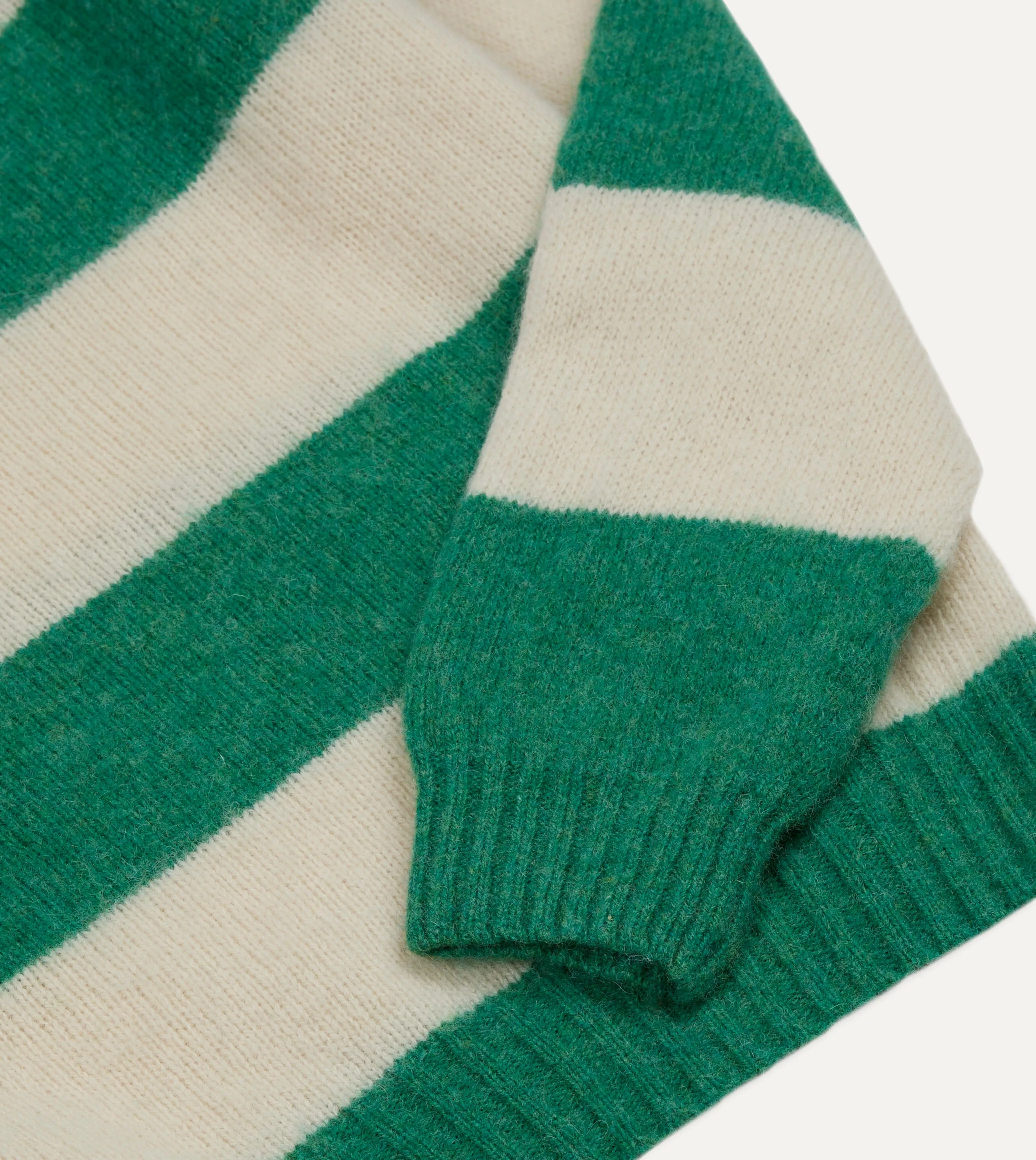 Green and Ecru Stripe Brushed Shetland Crew Neck Jumper sold by Drake's London product image thumbnail 4