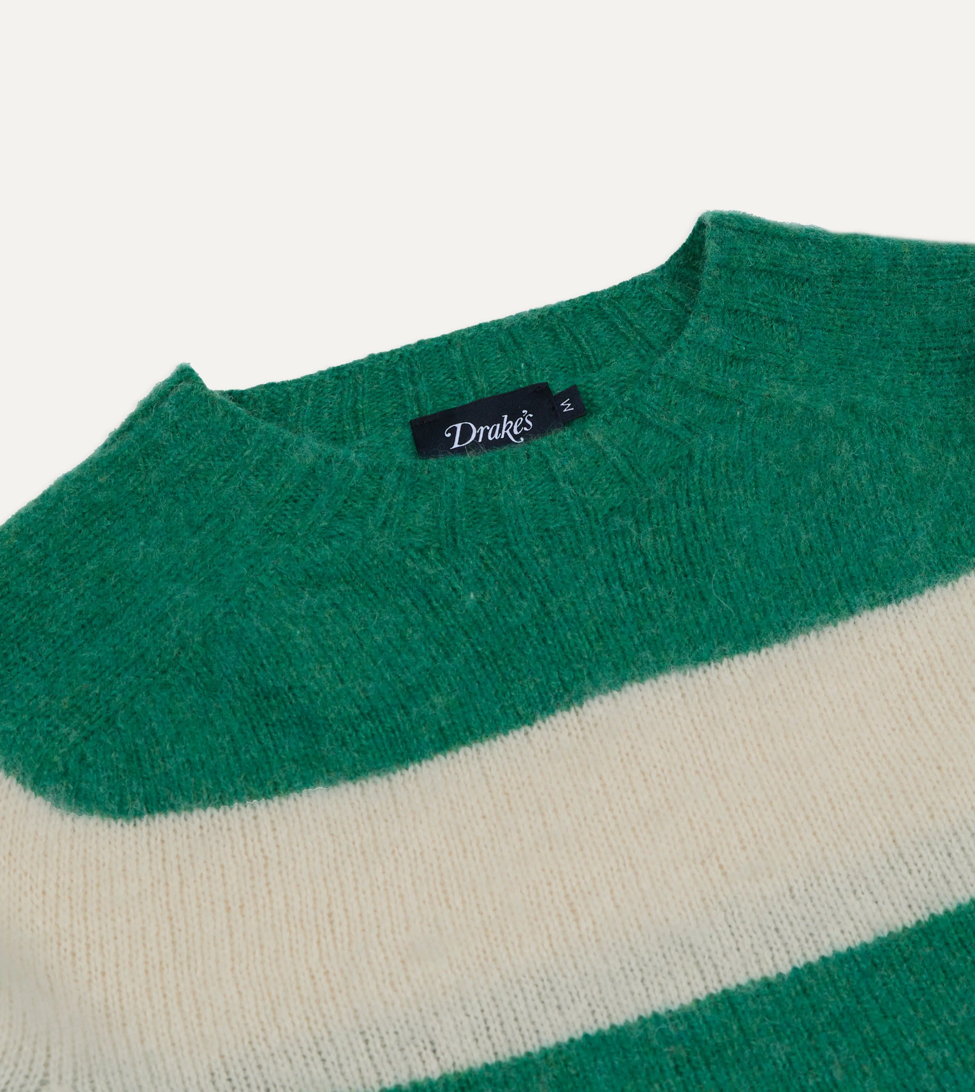 Green and Ecru Stripe Brushed Shetland Crew Neck Jumper sold by Drake's London product image thumbnail 3