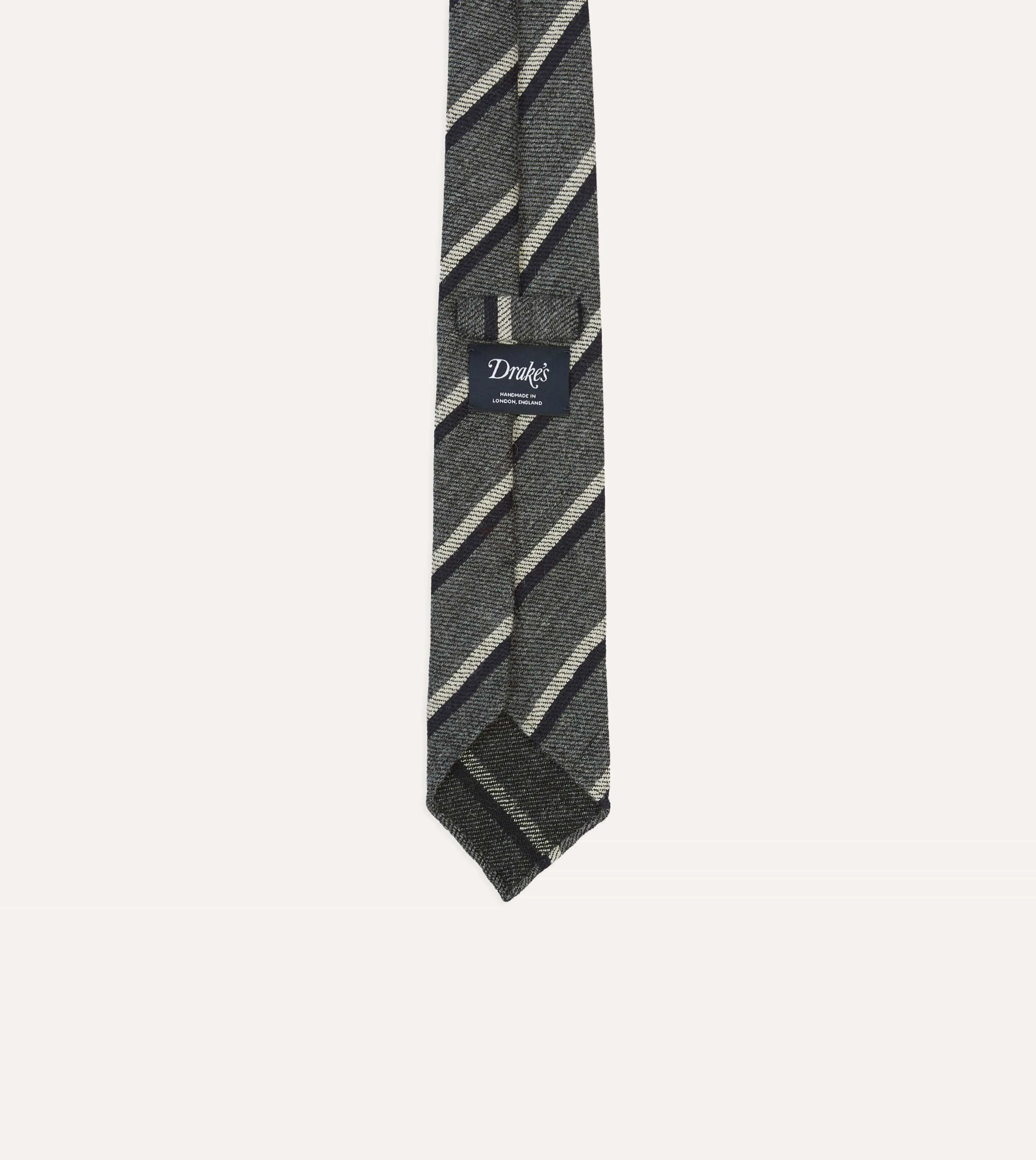 Grey Double Stripe Hand Rolled Wool Tie sold by Drake's London product image thumbnail 4