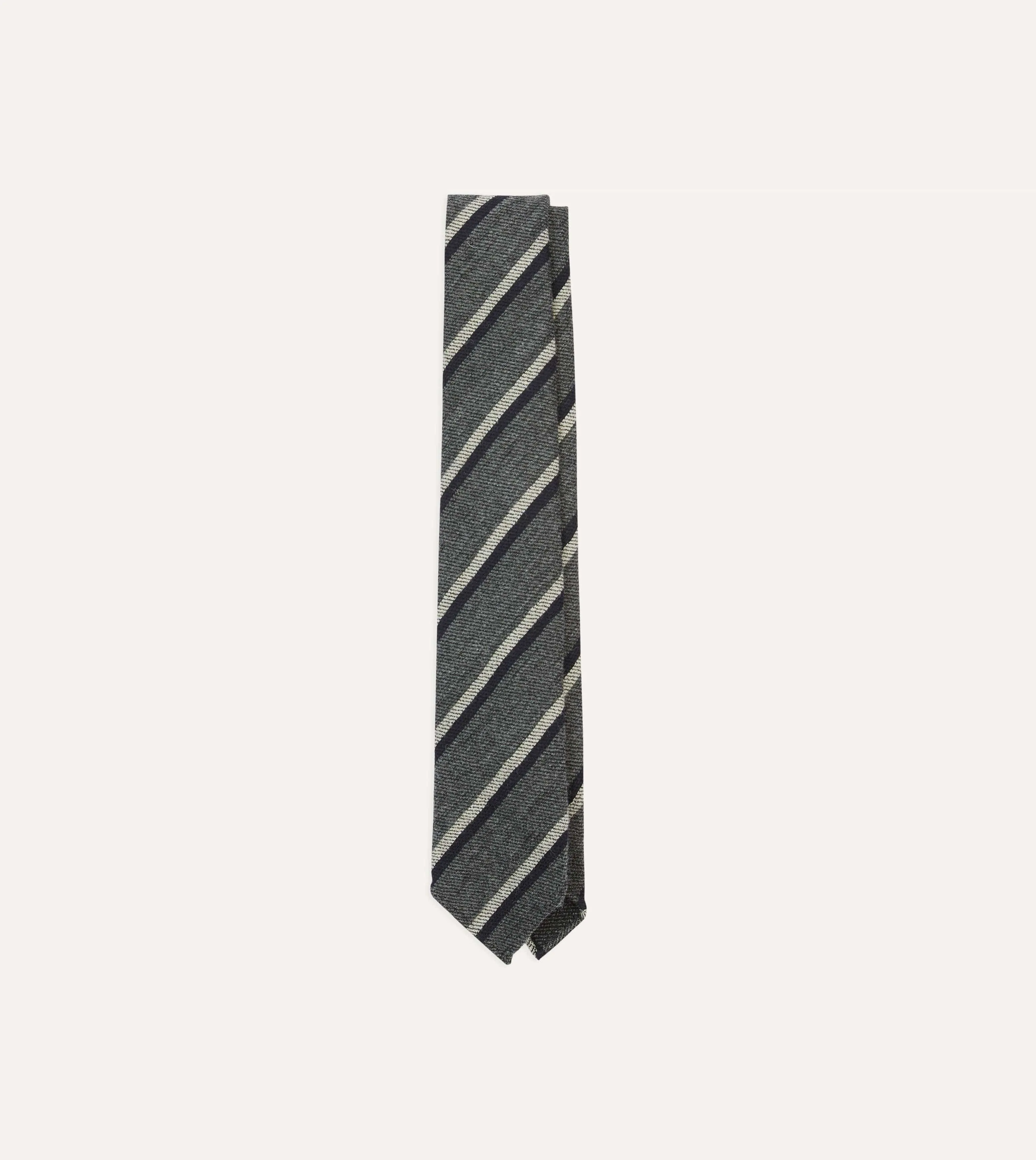 Grey Double Stripe Hand Rolled Wool Tie sold by Drake's London