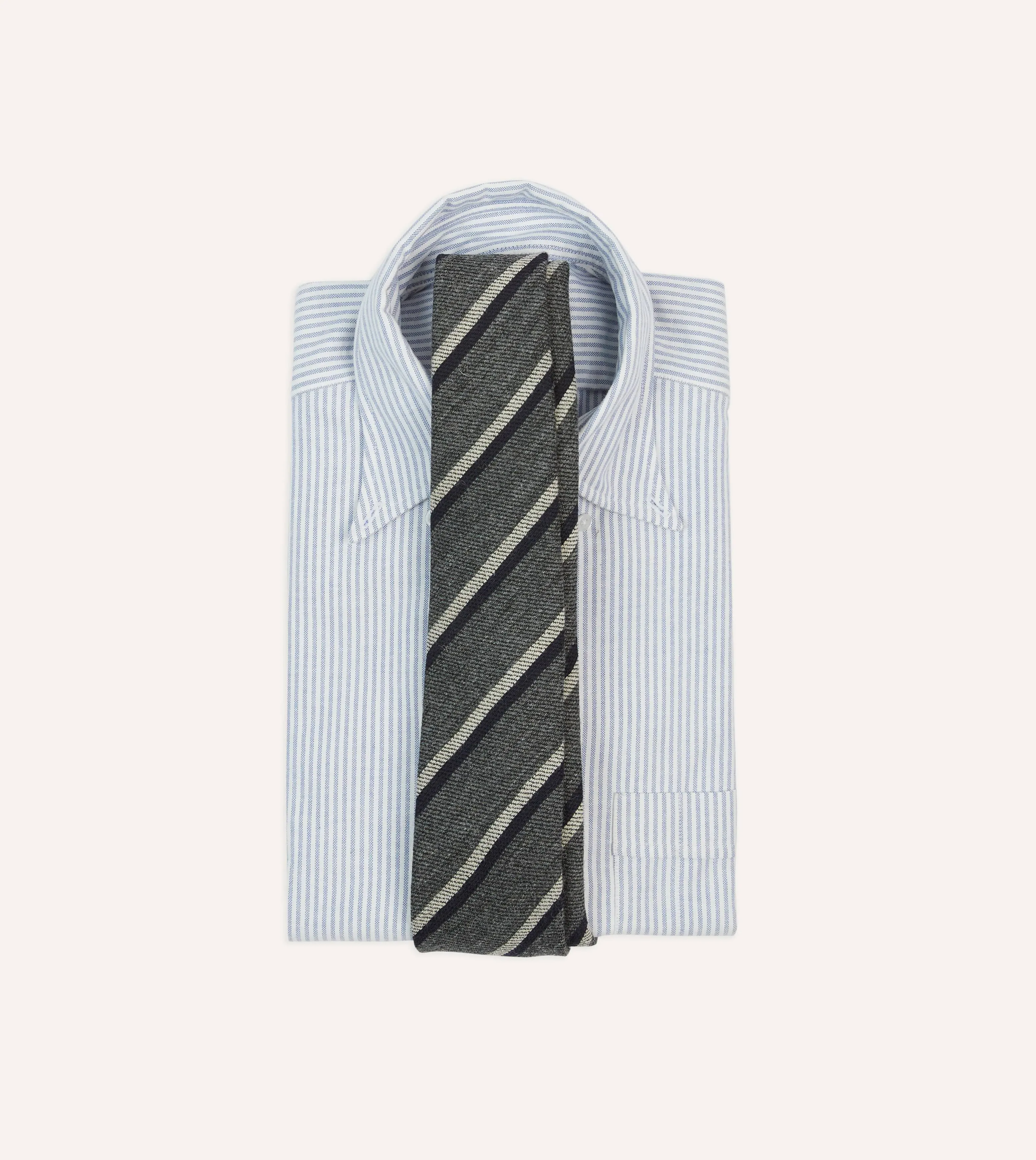 Grey Double Stripe Hand Rolled Wool Tie sold by Drake's London product image thumbnail 2
