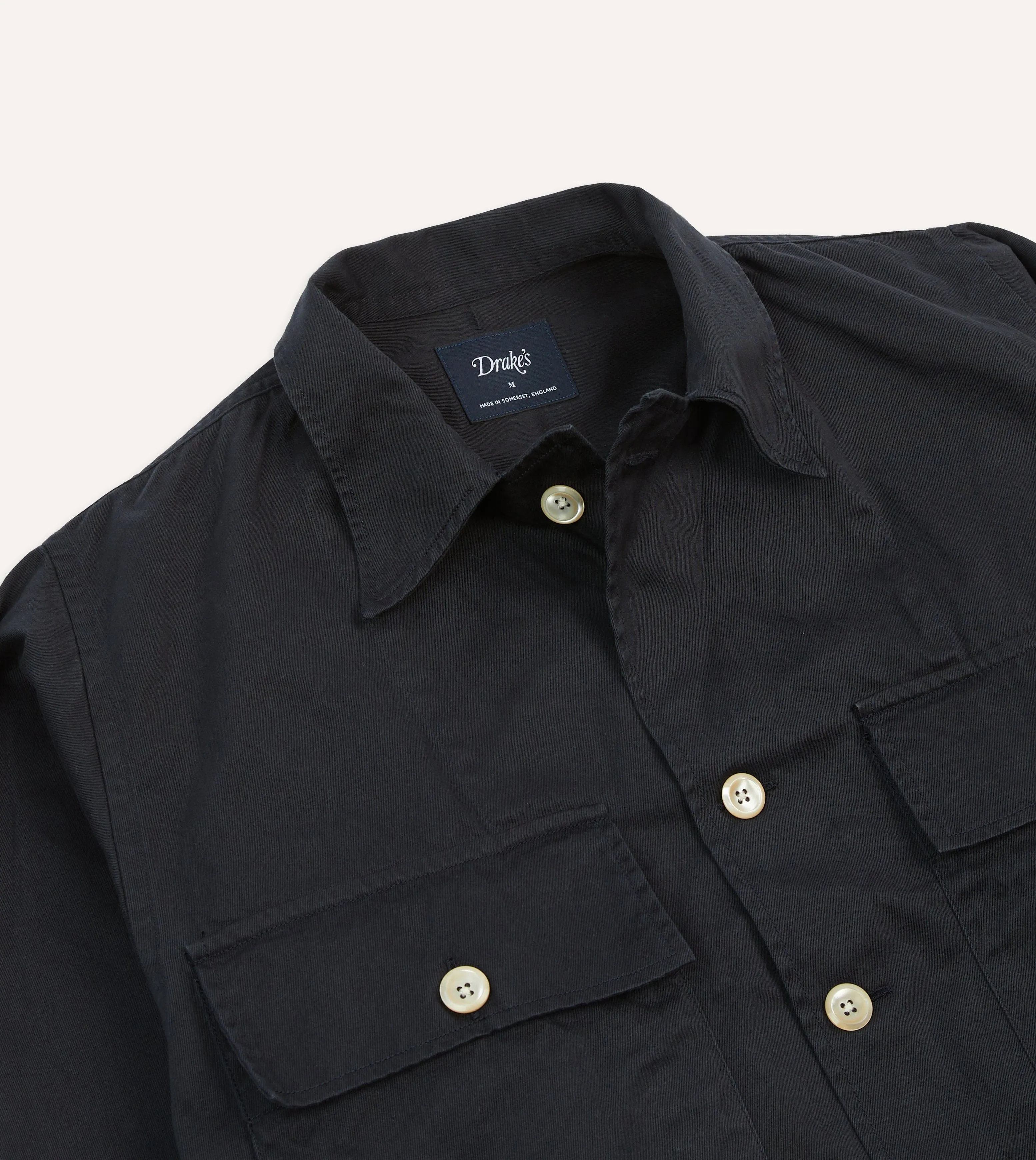 Navy Cotton Military Overshirt sold by Drake's London product image thumbnail 3