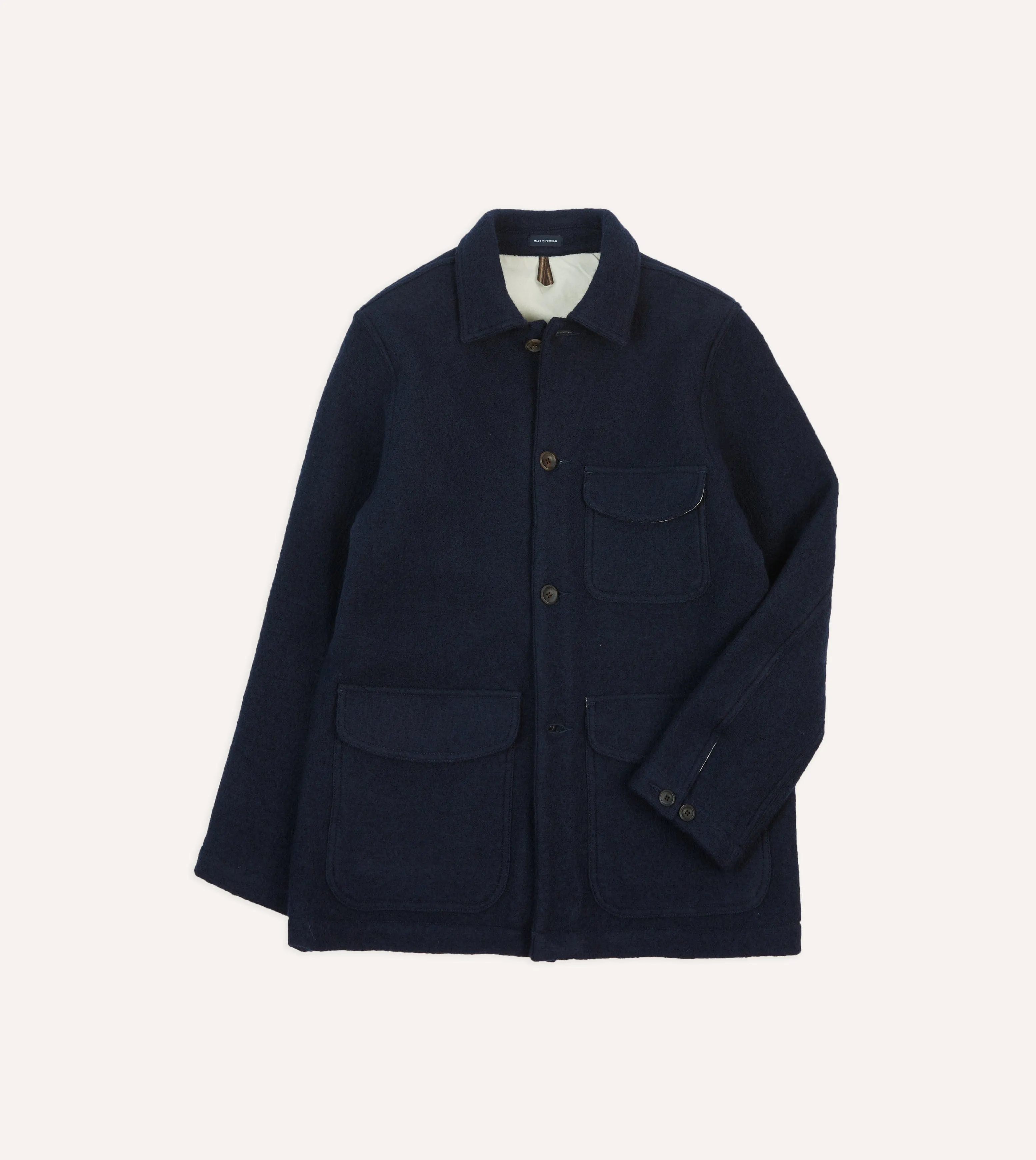 Navy Wool Three-Pocket Chore Jacket sold by Drake's London