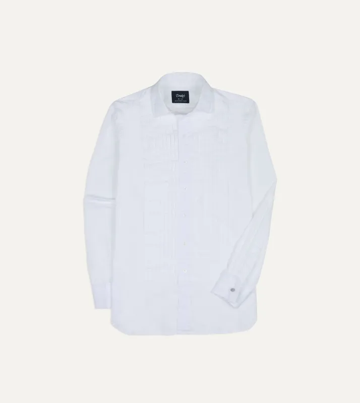 White Cotton Pleated Bib Front Dinner Shirt sold by Drake's London