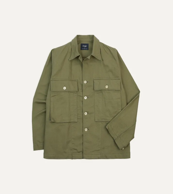 Green Cotton Twill Military Overshirt sold by Drake's London